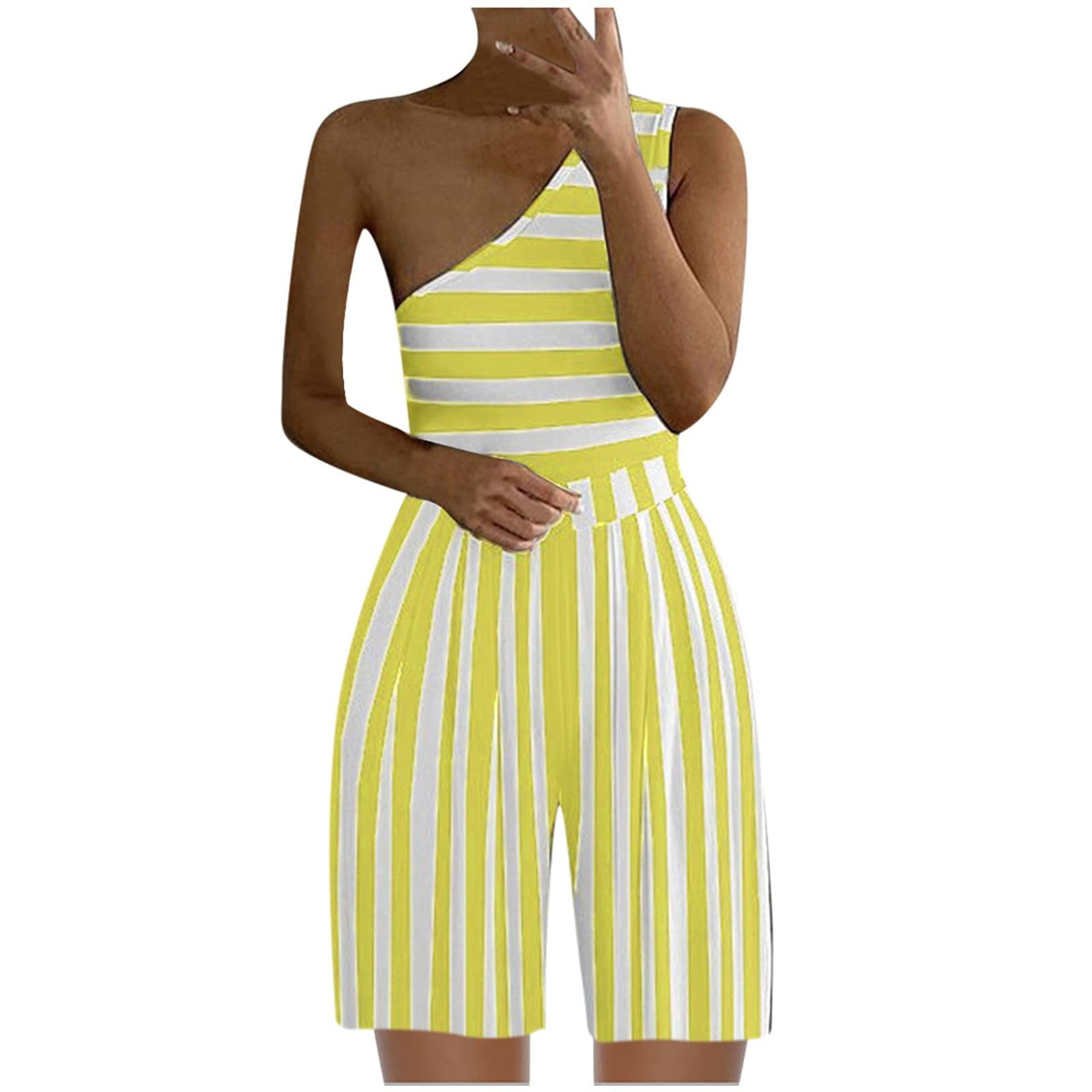 Elegant Yellow Maxi Romper for Women - Sexy Dressy Party Formal Evening Jumpsuit - Wedding Guest Outfit - Large Size - Perfect for Cocktail Parties, Dinners, and Special Occasions
