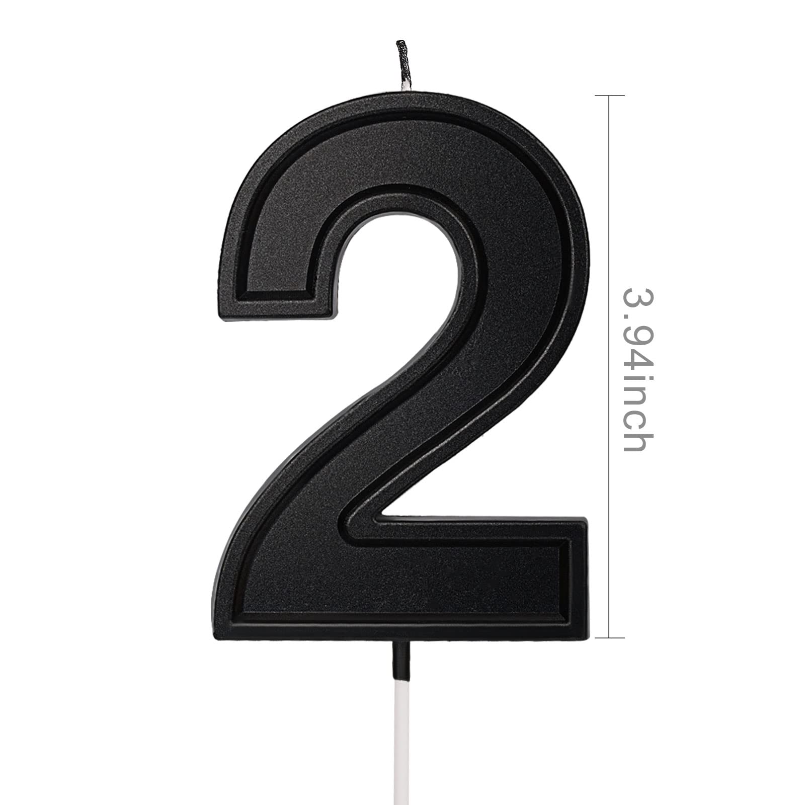 LUTER 3.94 Inch Black Number Birthday Candles - Set of 1 (Number 2) for Wedding, Party, Kids & Adult Celebrations - Perfect for Cakes, Cupcakes & Dessert Decorations