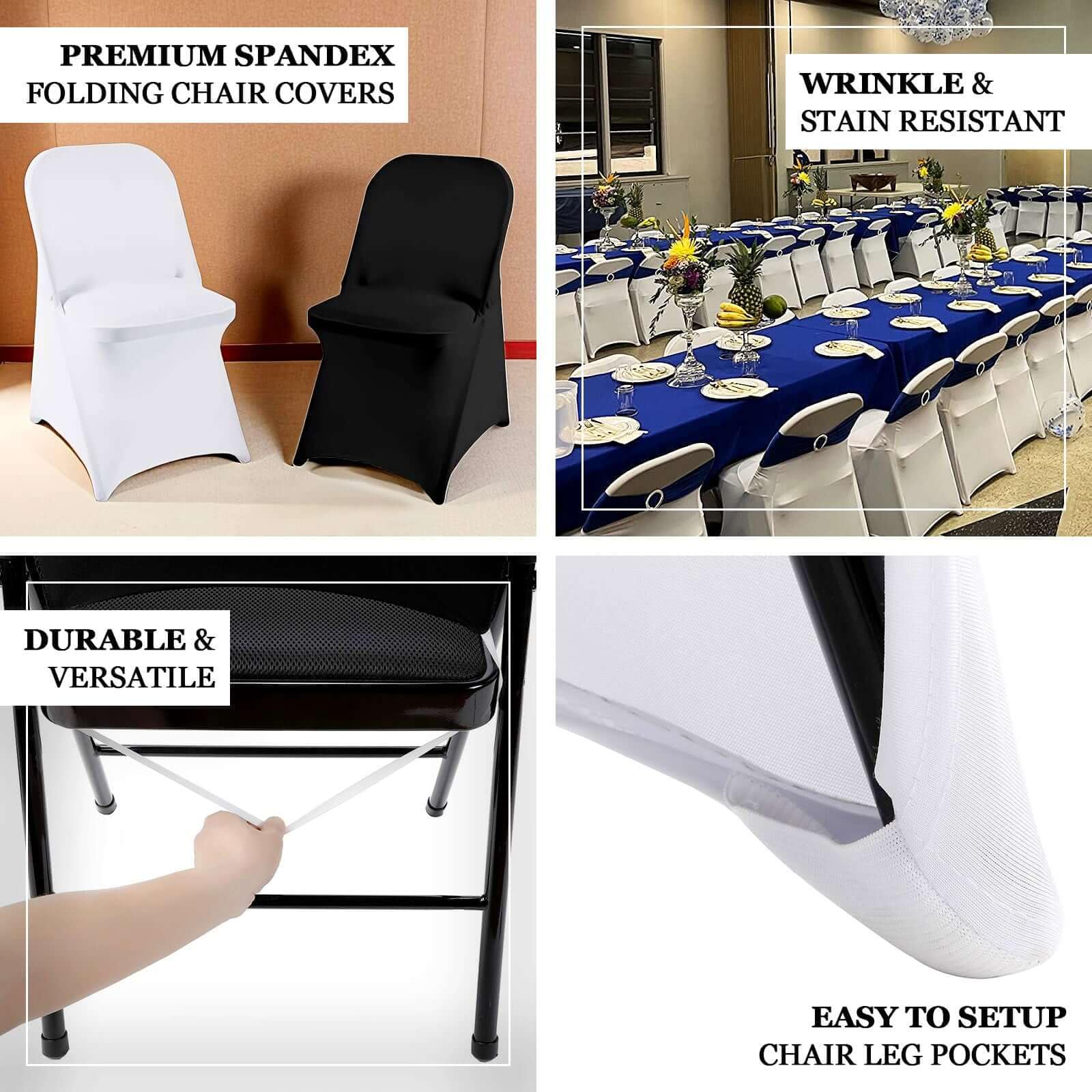 Efavormart 40-Pack Premium Black Spandex Stretch Folding Chair Covers - Elastic Fitted Seat Covers for Weddings, Parties, Events & Home Decor