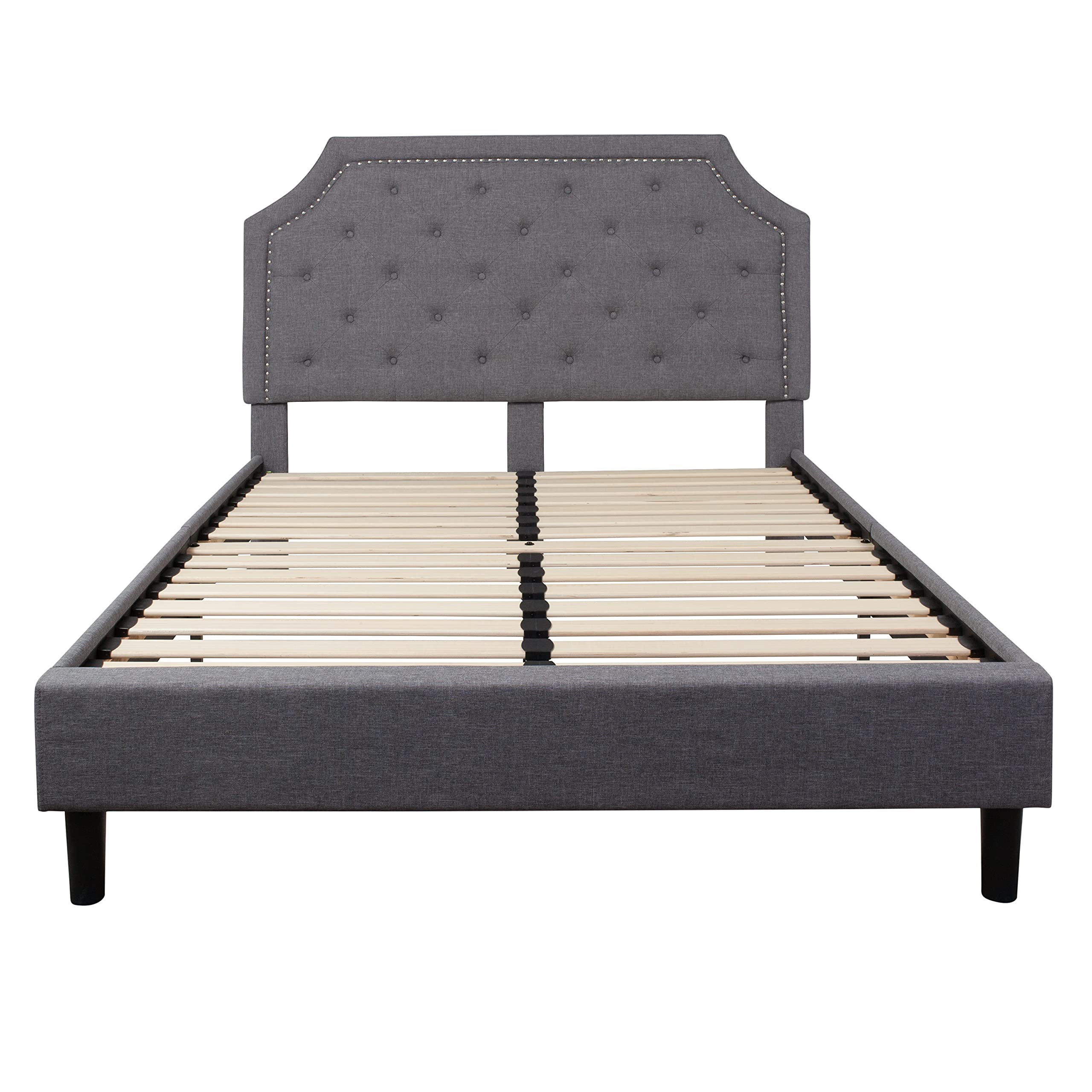 Queen Size Arched Tufted Platform Bed Frame with Upholstered Headboard - Light Gray Fabric for Modern Bedroom, Guest Room & Master Suite