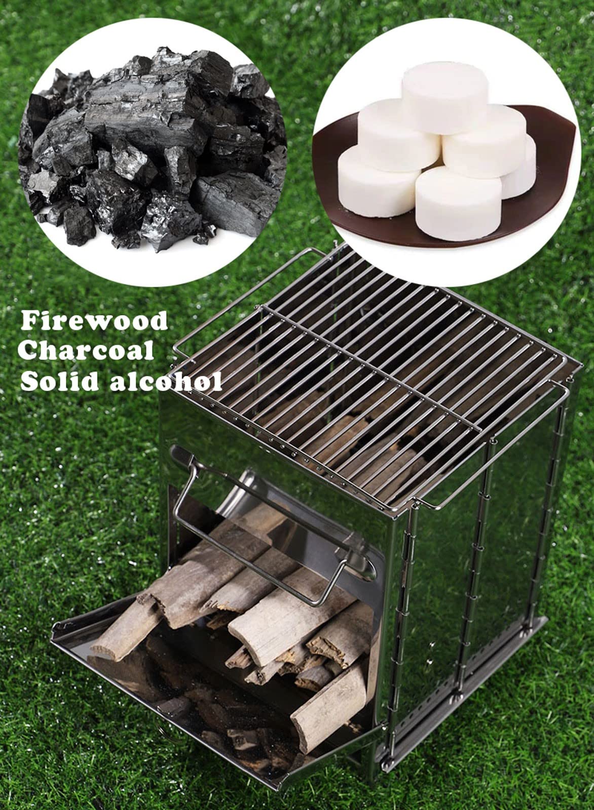 Portable Folding Camping Stove - Compact Stainless Steel Wood Burning & Charcoal Grill for Backpacking, Hiking, Picnic, BBQ & Outdoor Cooking (Size S) - Perfect for Camping Trips, Tailgating & Emergency Preparedness