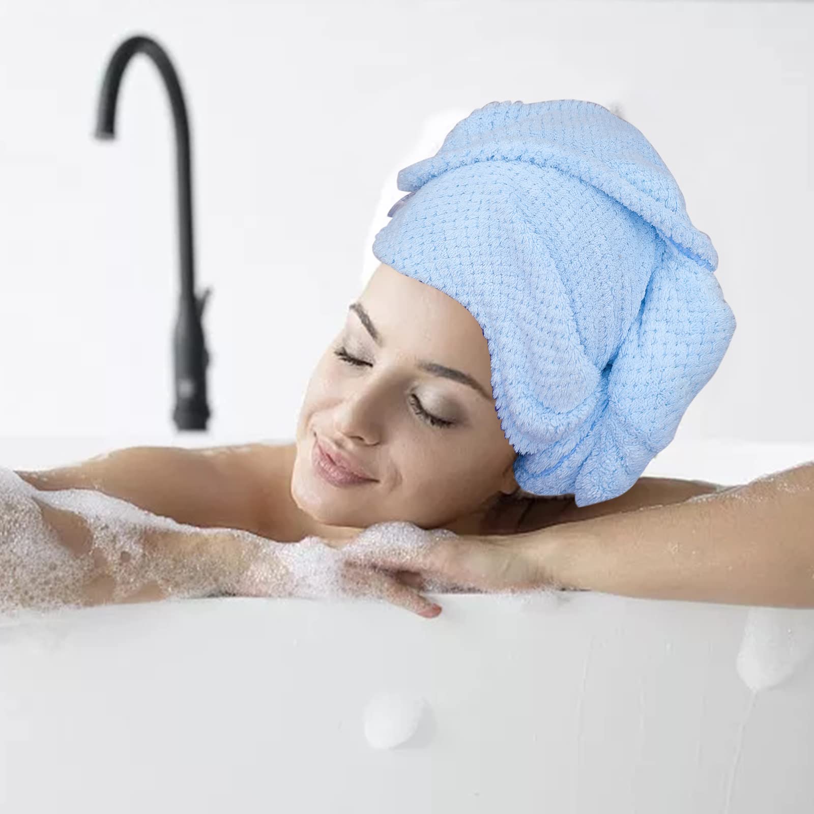 Fast Drying Microfiber Hair Towel with Button Closure for Women - Soft Twist Hair Turban Wrap for Wet, Curly, Long & Thick Hair - Perfect for Post-Shower, Salon & Travel Use