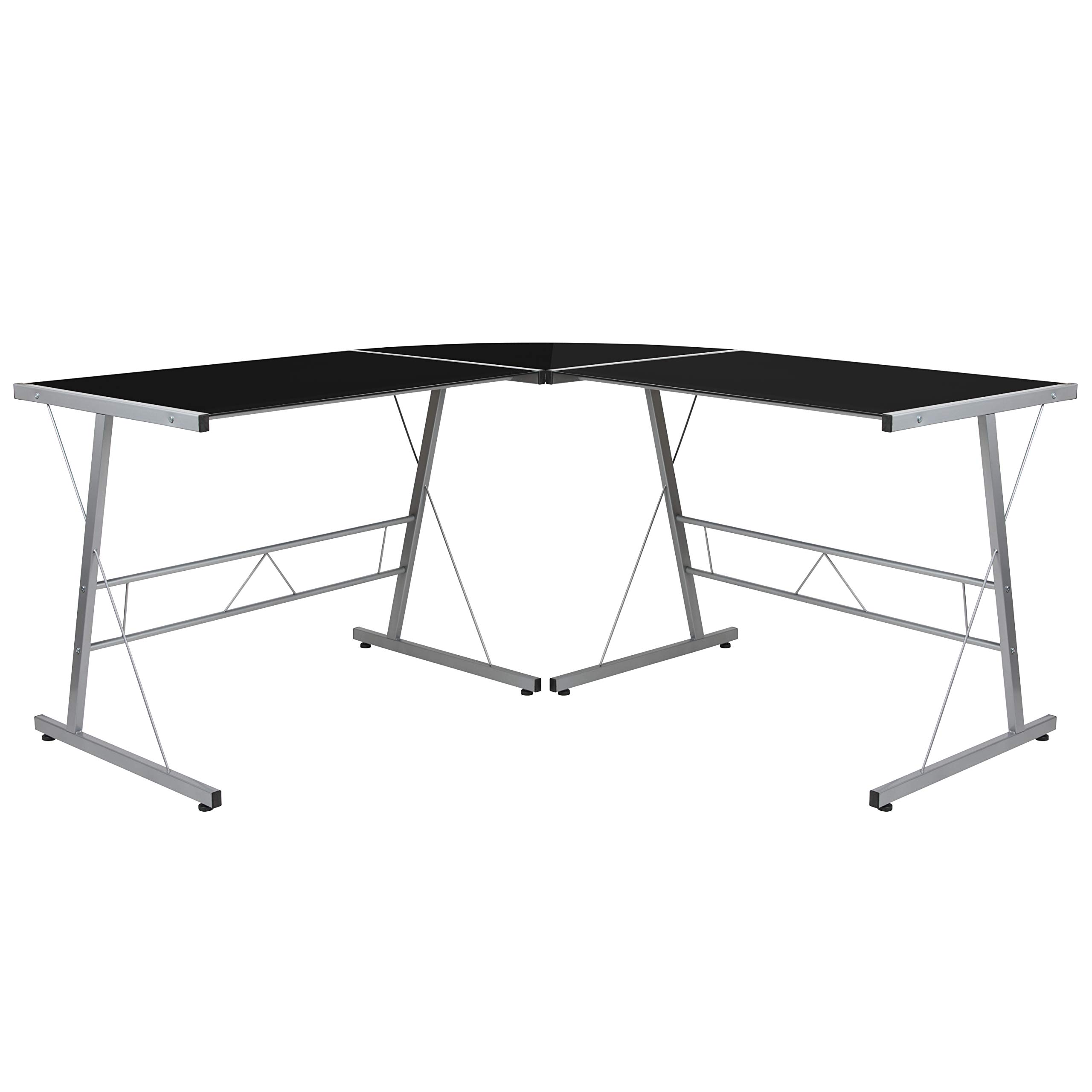EMMA + OLIVER Black L-Shaped Corner Glass Computer Desk for Gaming & Home Office - Perfect for Small Spaces, Workstations & Modern Home Decor