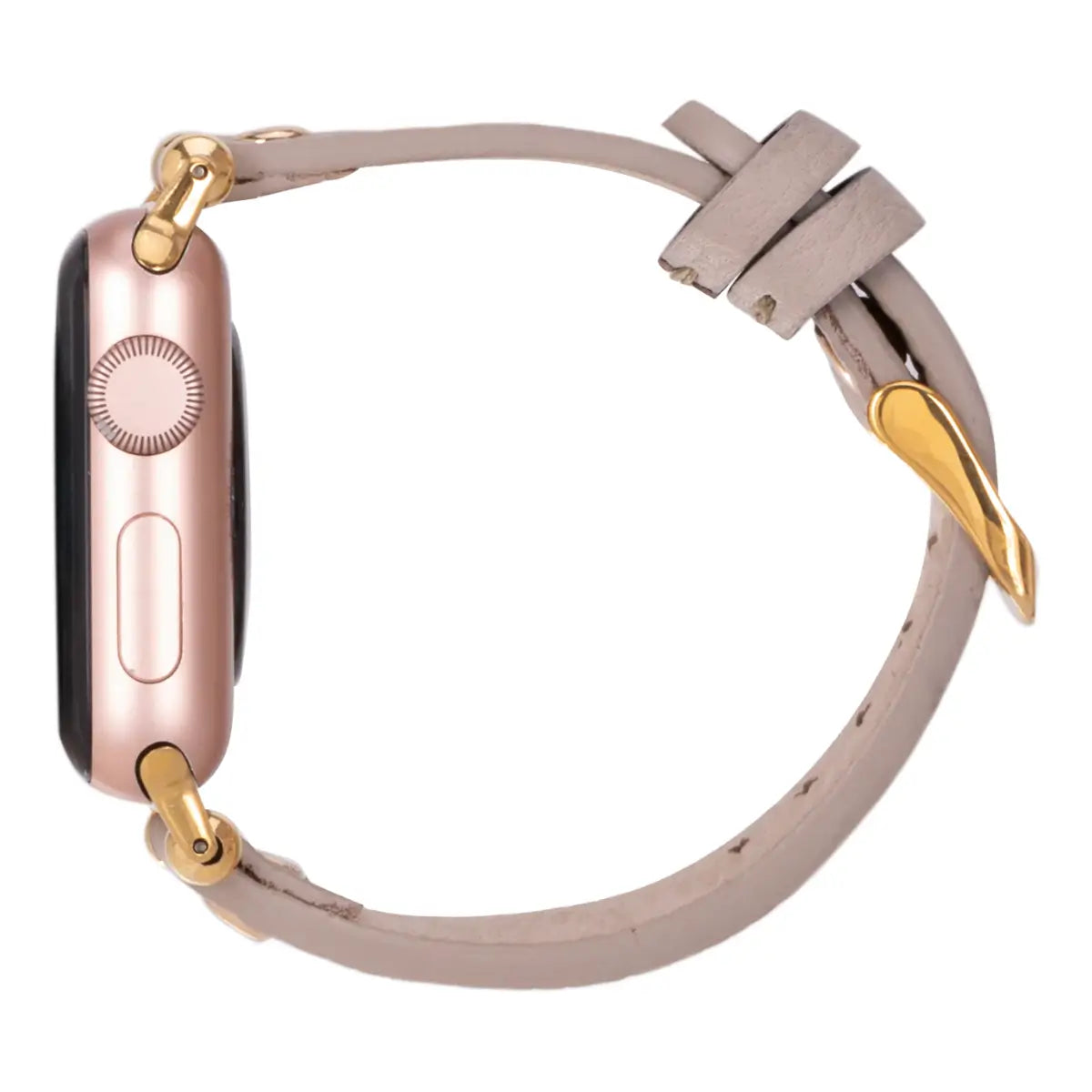 Slim Beige Leather Apple Watch Band with Gold Rivet - Premium Replacement Strap for Work, Gym & Everyday Wear