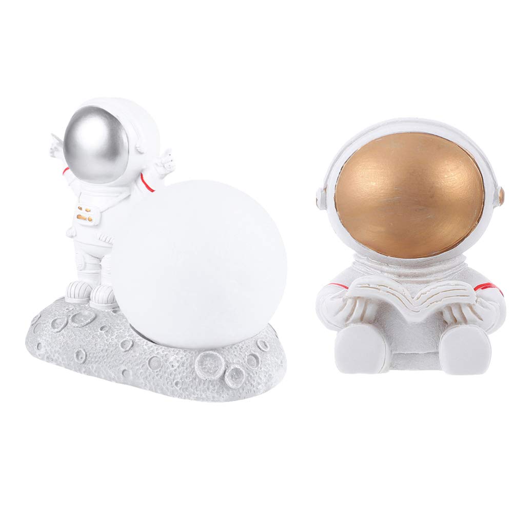 VALICLUD 2Pcs Astronaut Night Light - Resin Planet Sculpture Figurine, Space-Themed Bedside Lamp for Kids Room Decor | Perfect as Graduation Gifts, Space Party Decor & Car Toy Playsets | Creates Magical Atmosphere for Bedtime, Study & Playtime