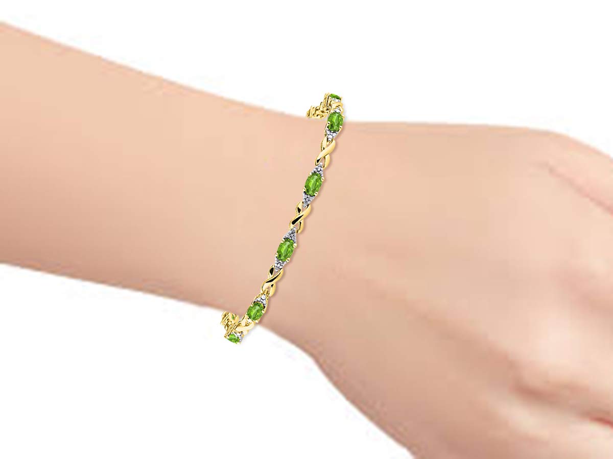 RYLOS Women's Yellow Gold Plated XO Hugs & Kisses Tennis Bracelet with Genuine Diamonds & Gemstones - Adjustable 7