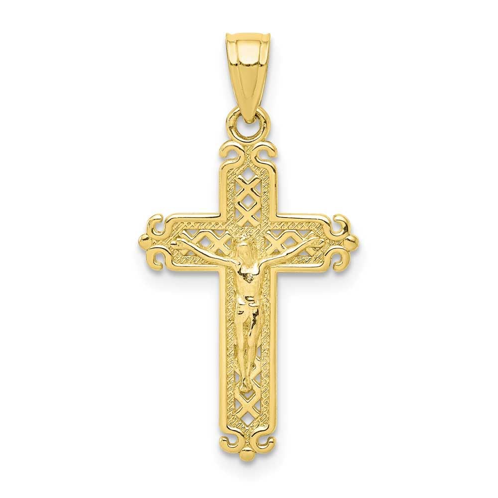 10K Yellow Gold Crucifix Pendant for Men & Women - Religious Cross Necklace for Baptism, First Communion & Everyday Faith Jewelry - Durable & Hypoallergenic Gold Plated Christian Gift