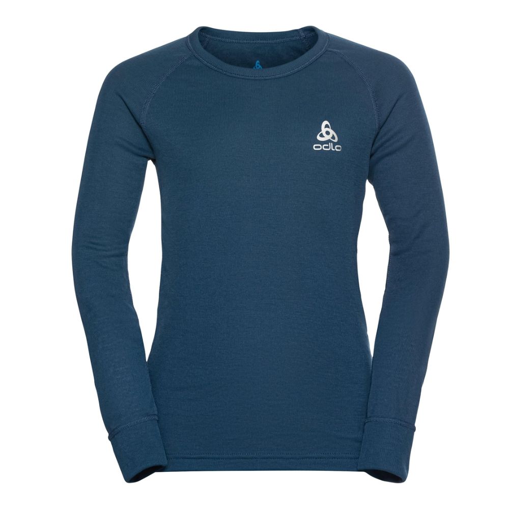 Odlo Active Warm Eco Kids Long Sleeve Thermal Crew - Blue Wing Teal - Winter Base Layer for Outdoor Sports & Cold Weather Activities