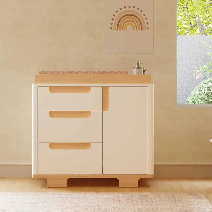 Babyletto Yuzu 3-Drawer Changer Dresser in White & Natural - Nursery Storage Solution for Diapers, Clothes & Baby Essentials