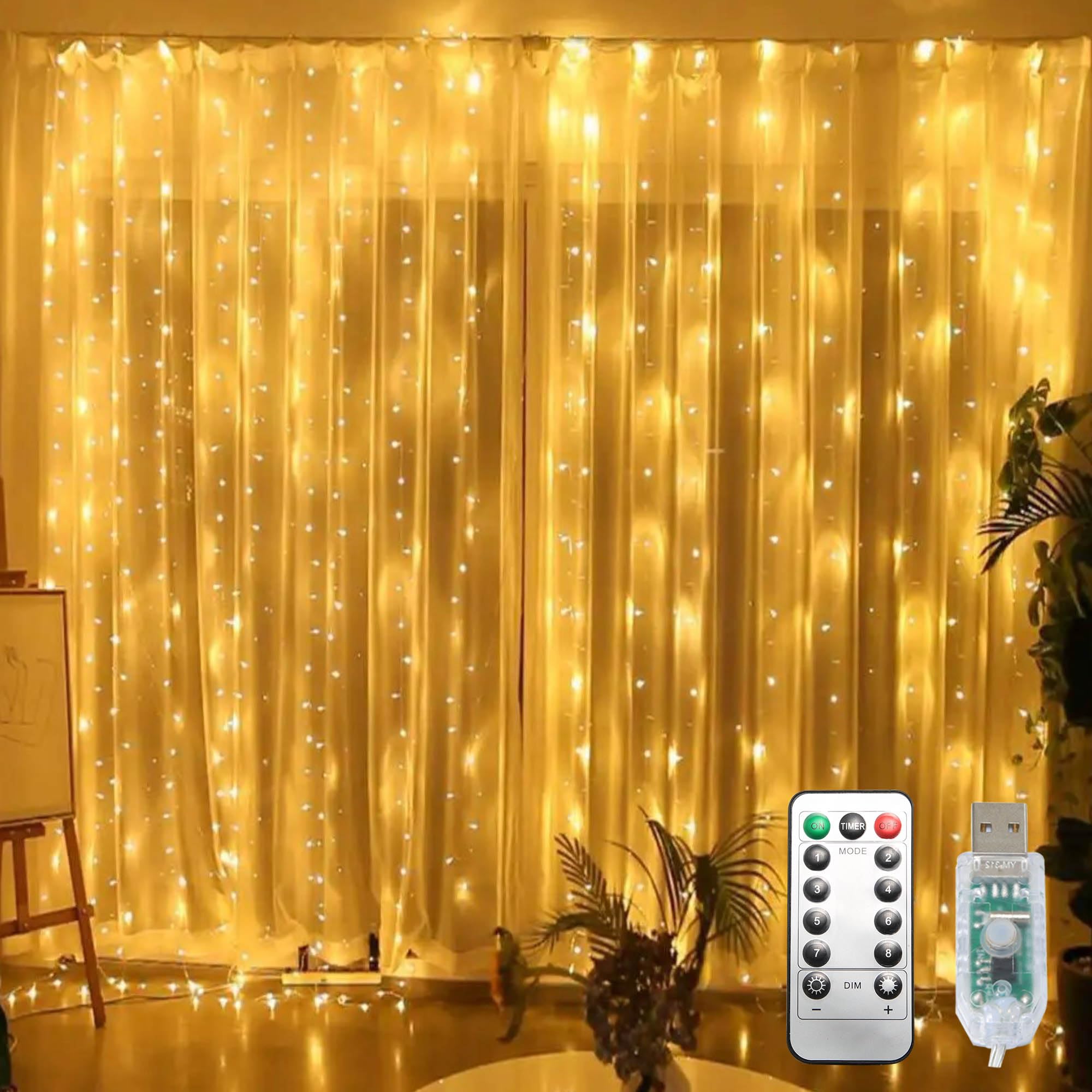 300 LED Fairy String Lights with 8 Lighting Modes & Remote Control - 9.8x9.8ft Waterproof Indoor/Outdoor Decorative Lights for Christmas, Wedding, Party, Bedroom, Wall, Window Decor (Warm White) - Perfect for Creating Romantic Atmosphere and Holiday Decorations