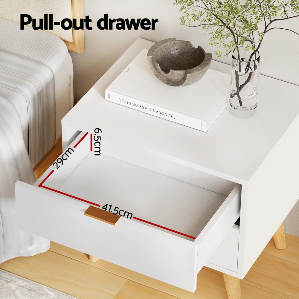 Modern White Nightstand with 2 Drawers - Bedside Storage Cabinet for Bedroom, Living Room & Office - Compact Side Table with Smooth Gliding Drawers