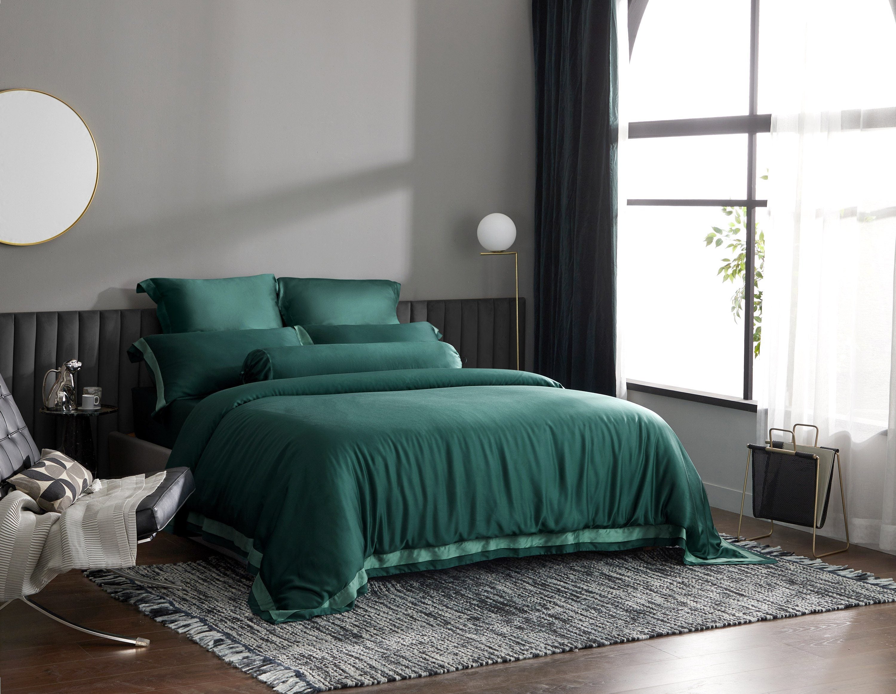 Premium TENCEL™ LF Duca Emerald Fitted Sheet Set - Queen Size, Soft & Breathable Bed Sheets for Luxury Comfort - Perfect for Master Bedrooms, Guest Rooms & Hotels