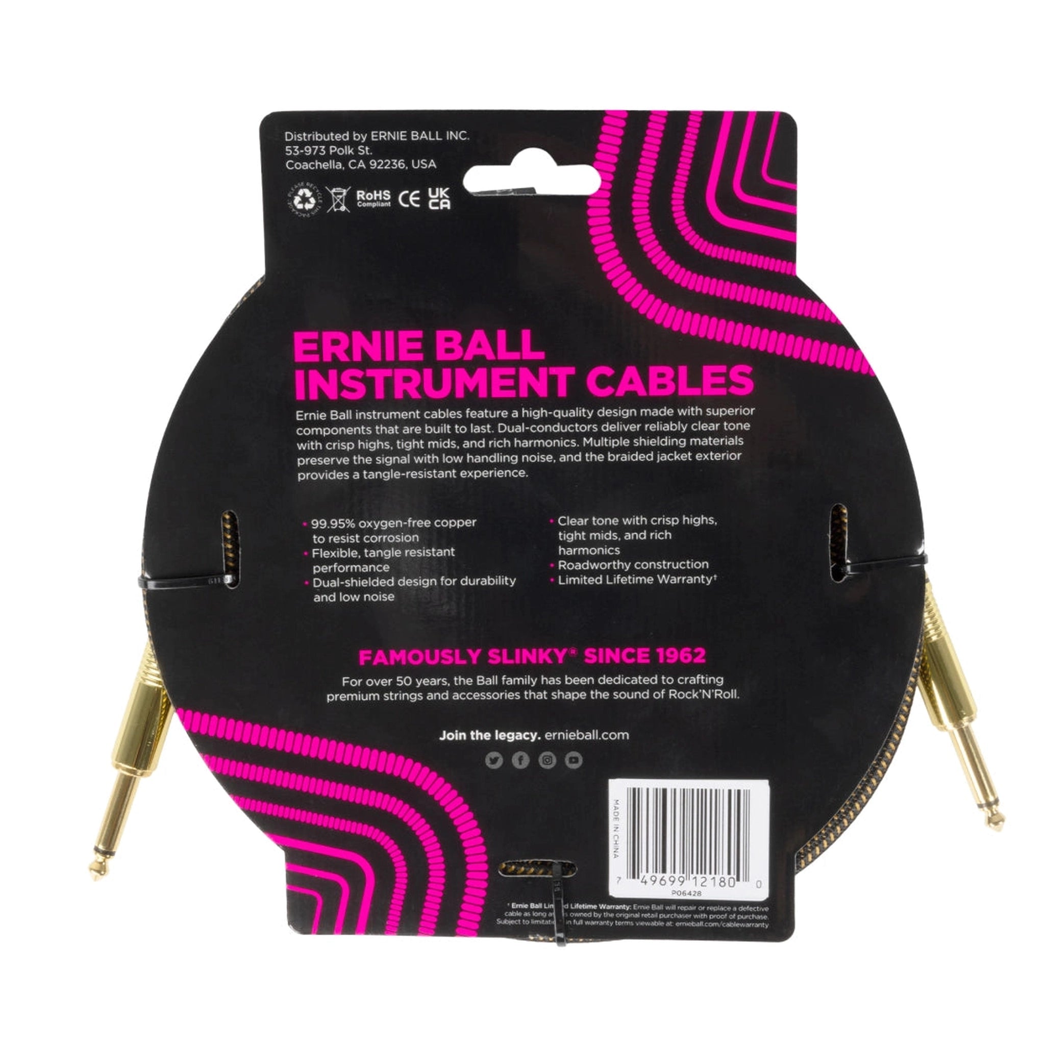 Ernie Ball 10ft Braided Instrument Cable - High-Quality Guitar/Bass Cable for Professional Musicians - Perfect for Live Performances, Studio Recording & Home Practice