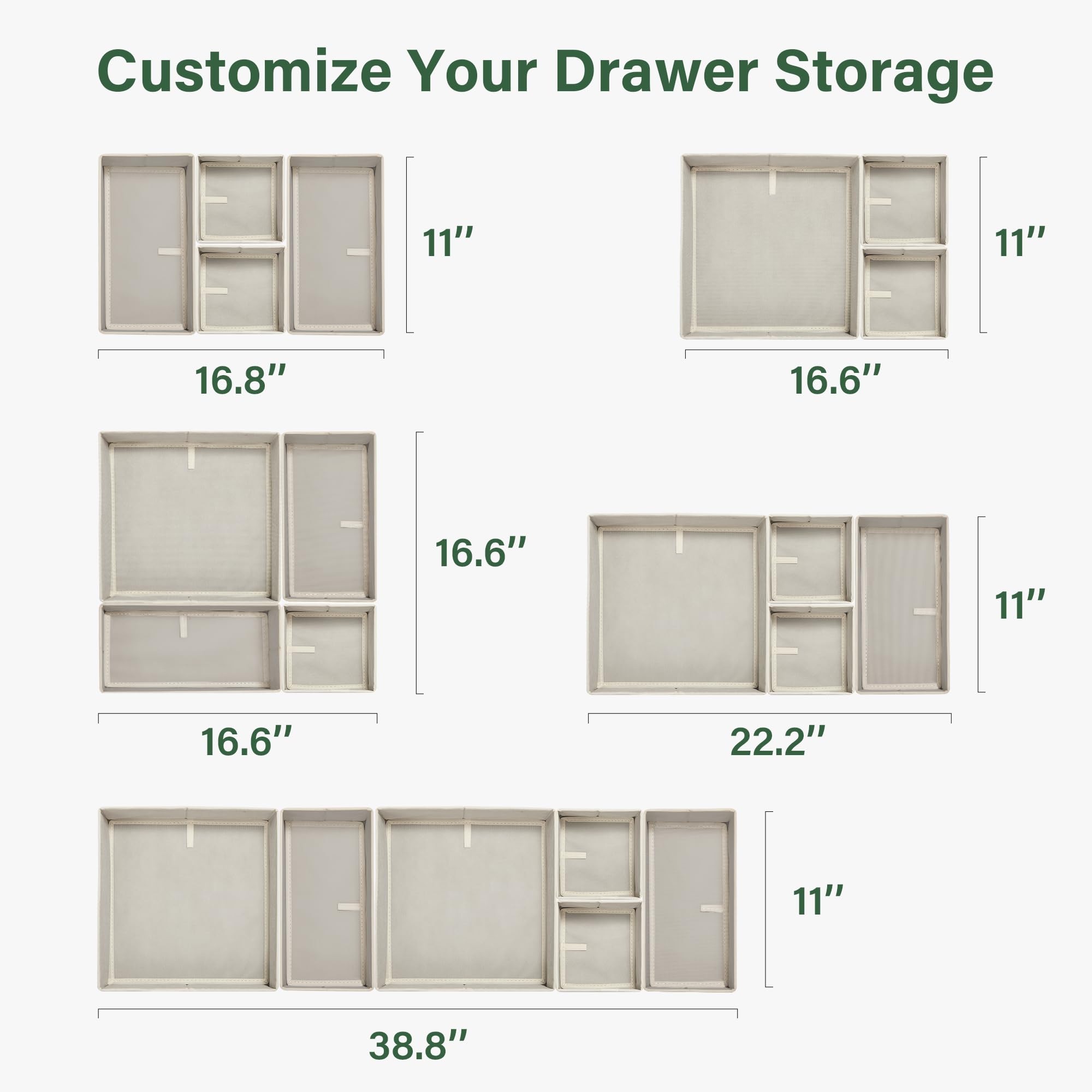 Kootek 8-Pack Foldable Fabric Drawer Organizers for Clothes, Underwear, Bras, Socks - Perfect for Dresser, Closet, Nursery & Baby Clothing Storage | Space-Saving Home Organization Solution