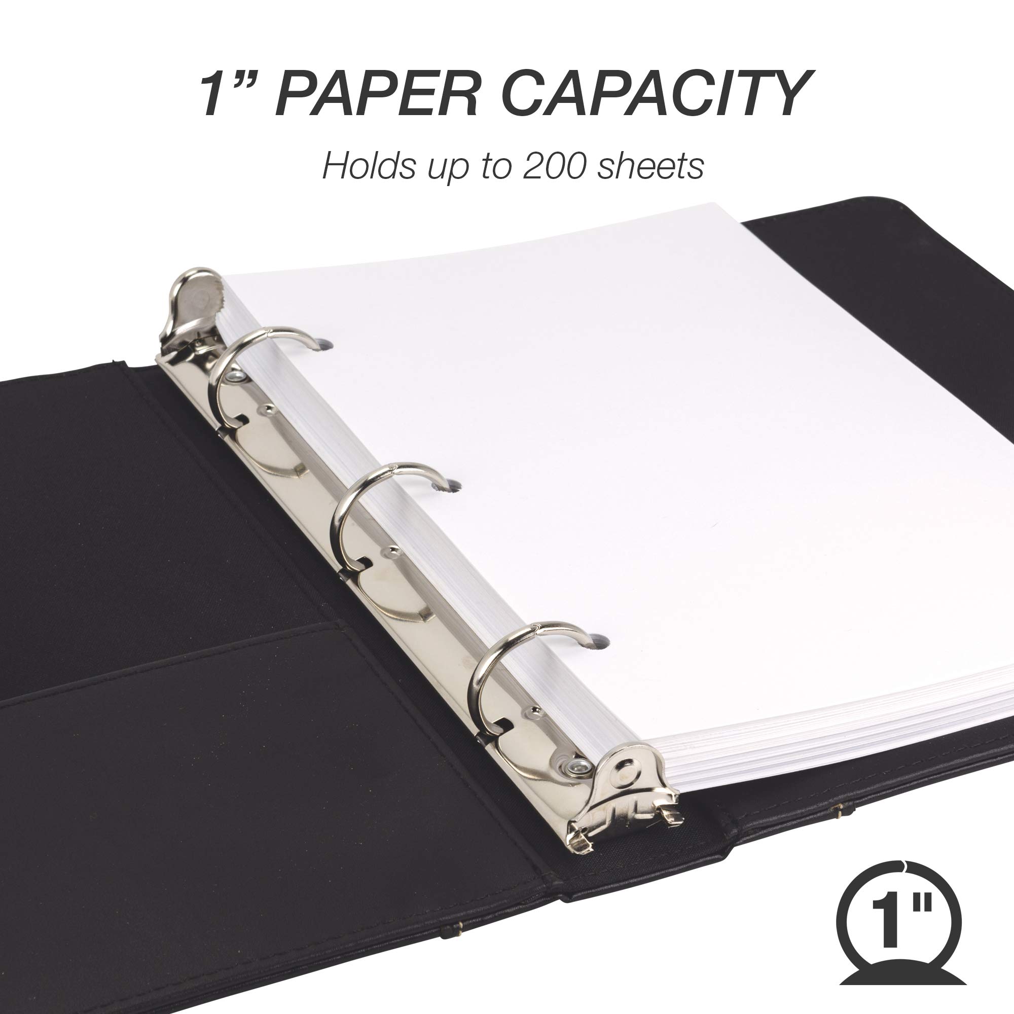 Samsill 1 Inch Junior 3 Ring Binder - Black Leather with Contrast Stitching - Holds 8.5 x 5.5 Paper - 3 Ring Notebook Binder for School, Office & Home Organization - Perfect for Planners, Journals & Portfolio Organizing