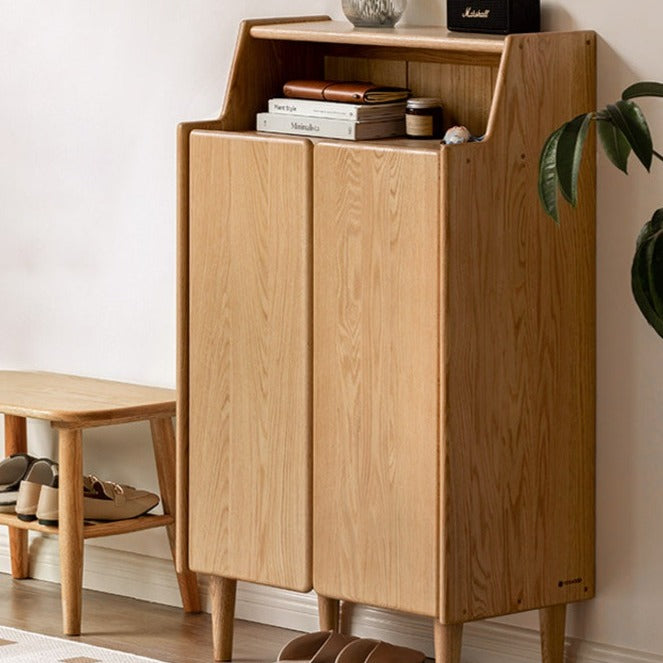 Solid Oak Wood Shoe Storage Cabinet - Organize Entryway & Closet - Perfect for Home, Apartment, and Office Organization