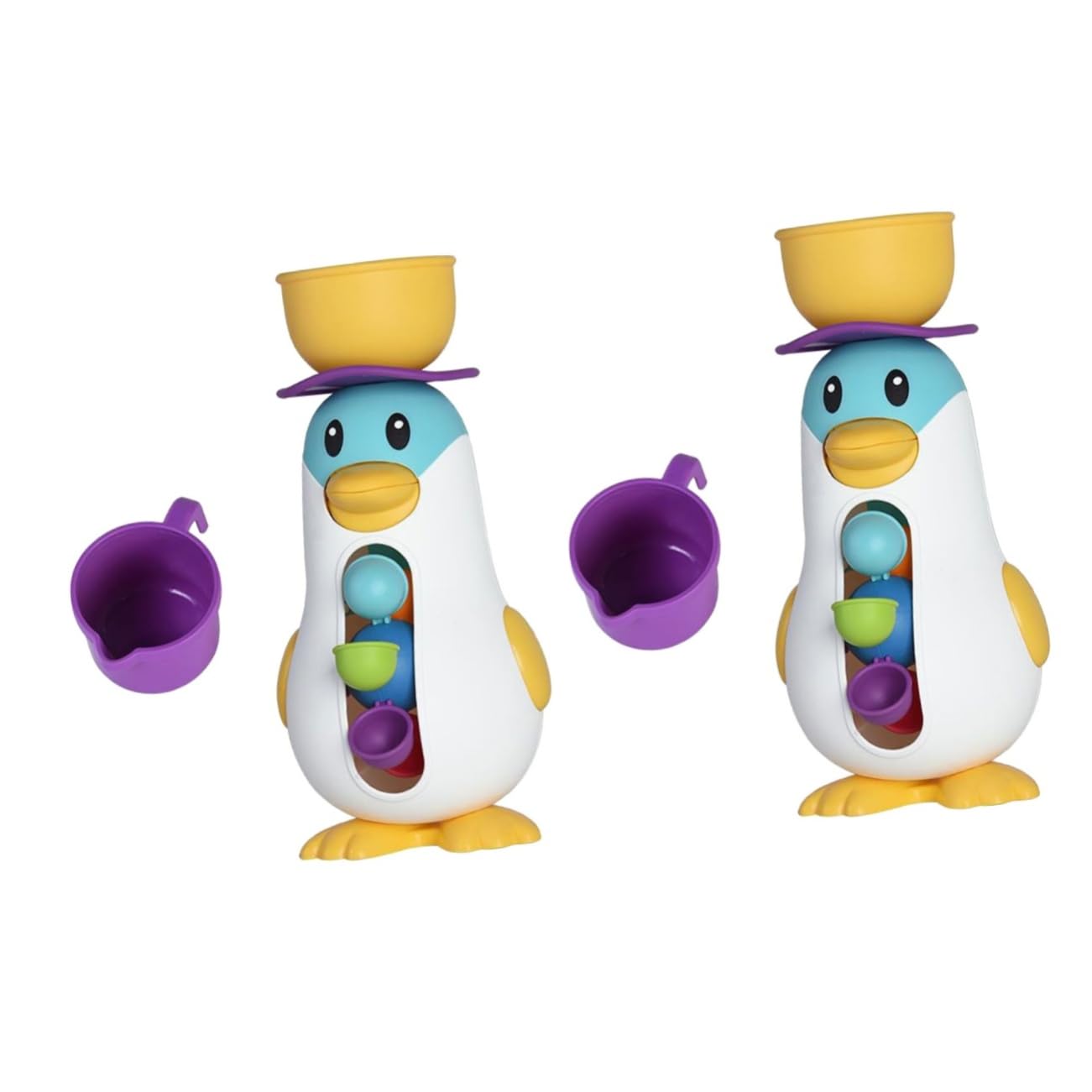 VICASKY 2 Sets Penguin Windmill Bath Toys - Wind Up Waterfall Suction Toys for Kids, Plastic Bathtub Toys for Toddlers - Fun Bath Time & Pool Playtime for Children