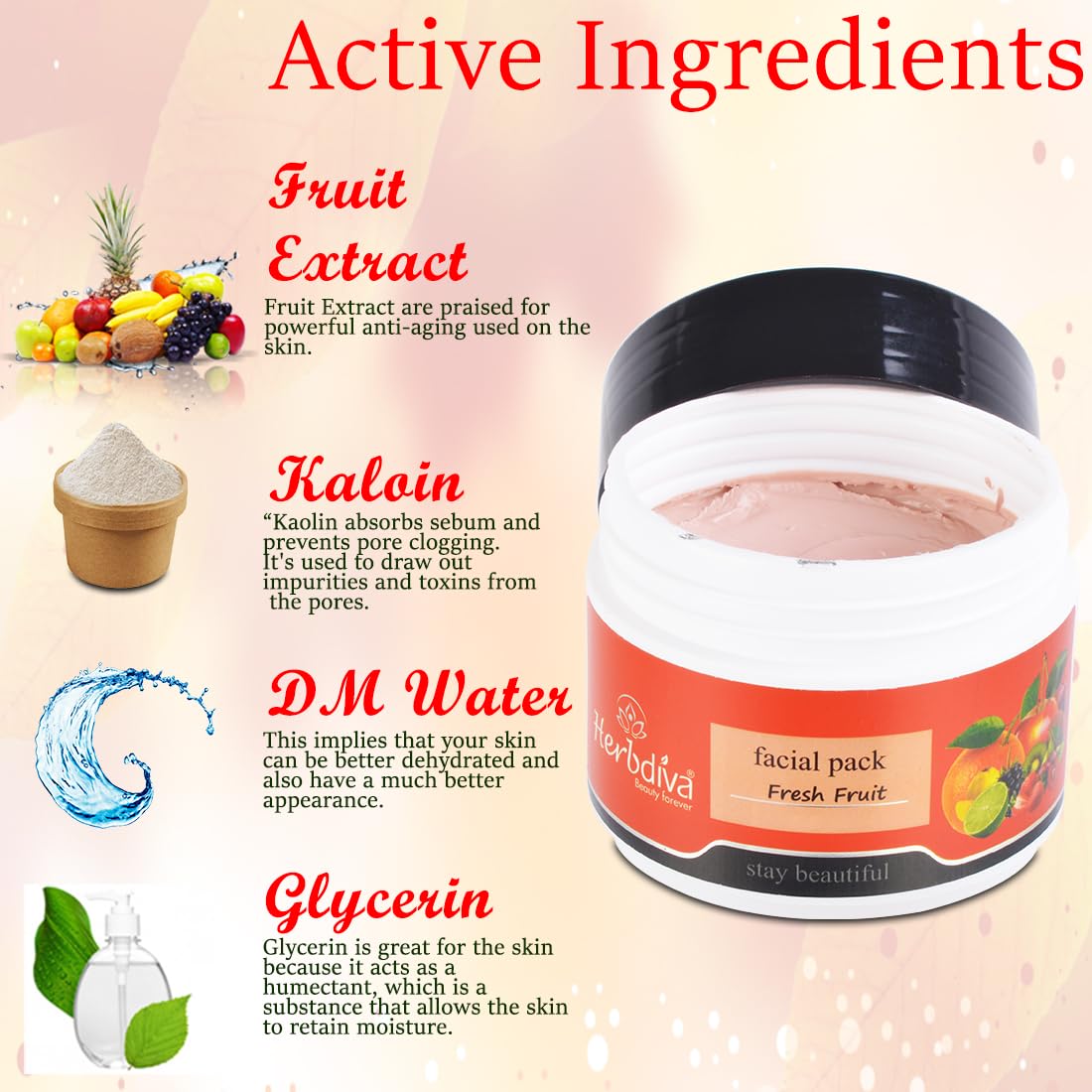 Herbdiva Fresh Fruit Face Mask 250g - Rejuvenating & Refreshing Facial Treatment with Natural Fruit Extracts for Glowing Skin | Nourishes & Revitalizes All Skin Types | Perfect for Daily Skincare Routine & Spa Days