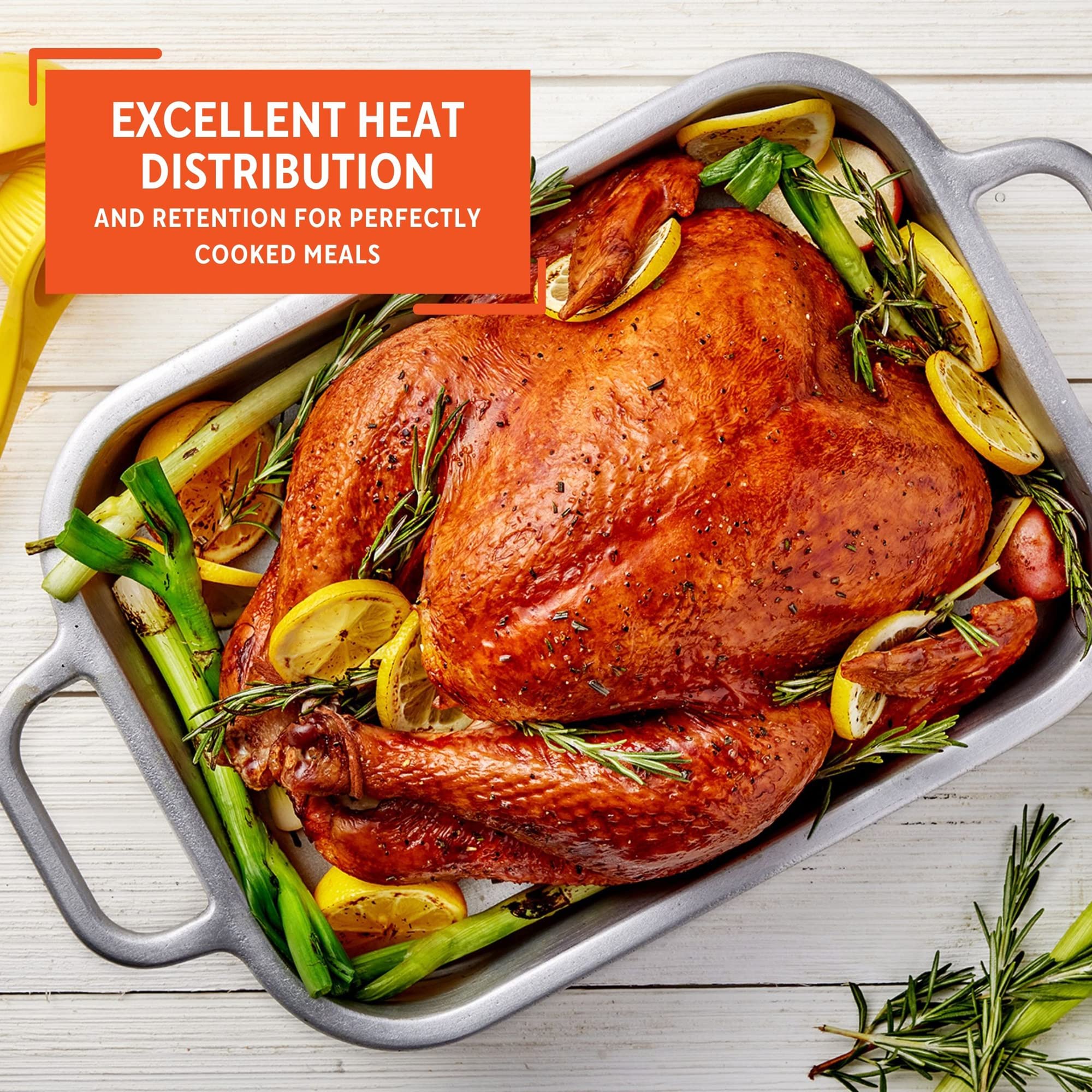 IMUSA 13.5x10 Inch Heavy Duty Cajun Cast Aluminum Roaster & Baking Pan - Perfect for Oven Roasting, Grilling, and Cajun Style Cooking