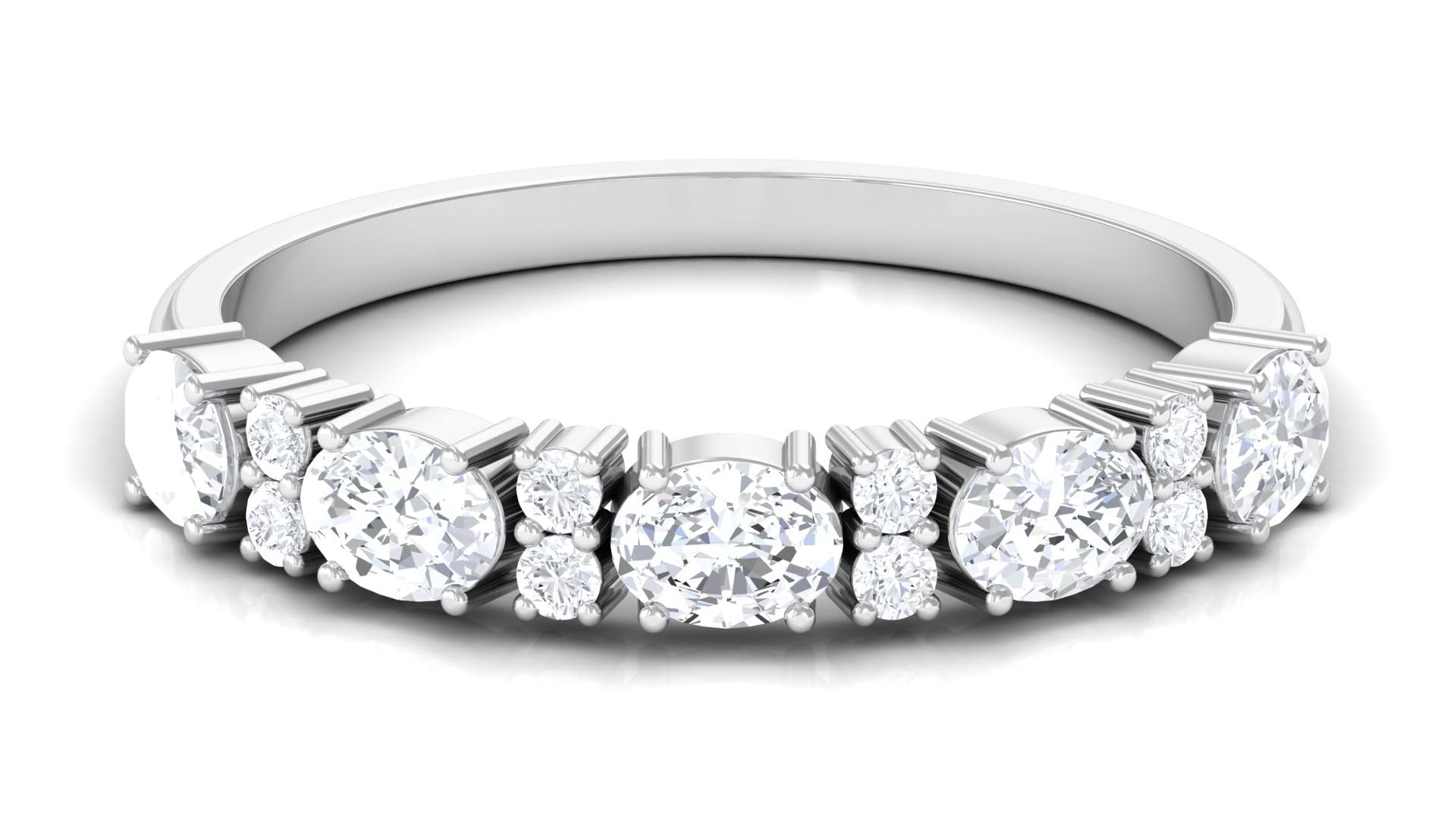 1.25 CT Oval & Round Cut Moissanite Half Eternity Ring in 14K Solid Gold - Elegant Wedding Band, Anniversary Gift for Her - Perfect for Proposals, Engagements & Special Occasions