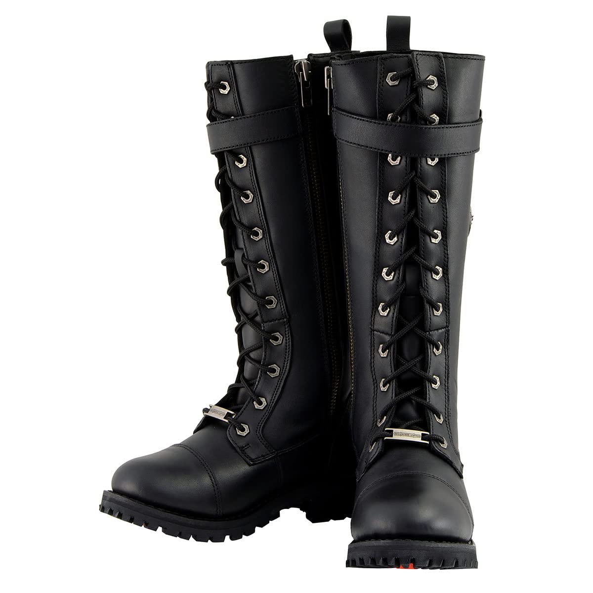 Milwaukee Leather Women's Black 14-Inch Lace-Up High-Rise Leather Motorcycle Boots with Calf Buckle MBL9355 - Perfect for Biker Riding, Motorcycle Adventures & Fashion Styling
