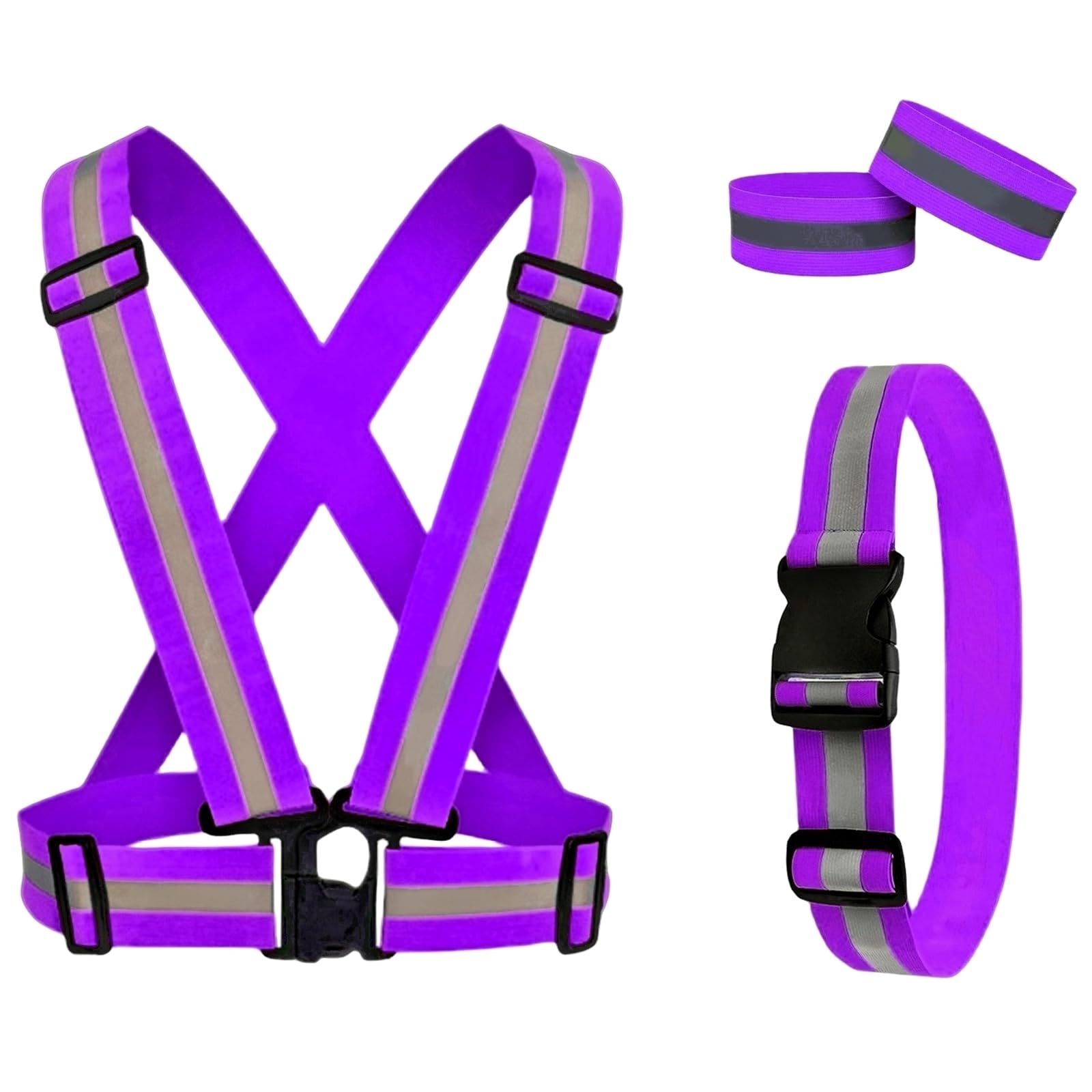 High Visibility Reflective Running Gear Set - 3-Piece Reflective Vest, Armband & Belt for Night Safety | Cycling, Jogging, Walking | Men Women Kids Outdoor Sports Accessories