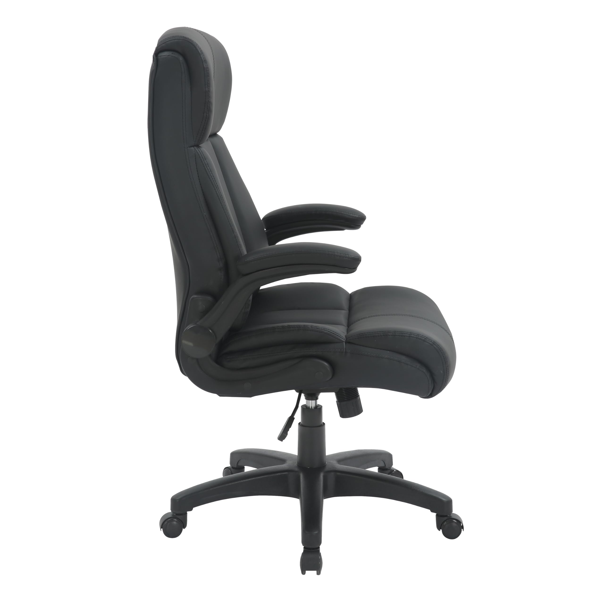 Premium Executive Leather Office Chair with Padded Flip-Up Armrests, Height Adjustable & Tilt Control - Ergonomic PU Desk Chair in Black for Home Office, Conference Room or Executive Suite