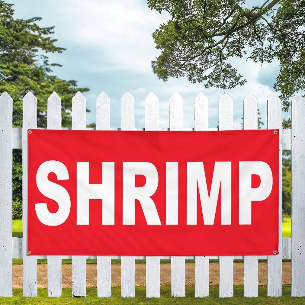 Premium Vinyl Banner - 36x72 Inches, Shrimp Red Background, Weatherproof & Durable for Outdoor Use - Ideal for Food Trucks, Restaurants, Bars, and Industrial Yard Signs - Includes 6 Rustproof Grommets for Easy Hanging