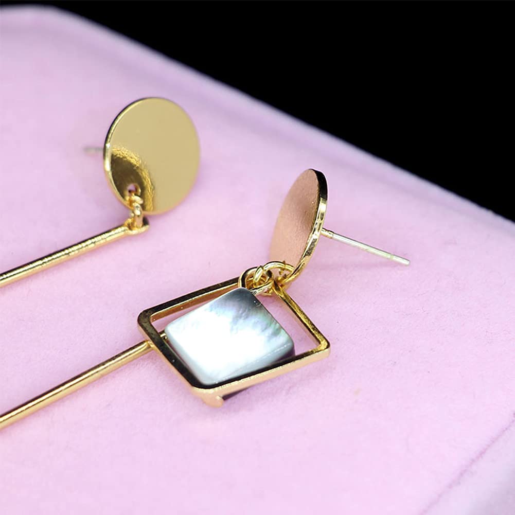 Geometric Asymmetric Triangle Long Bar Chain Tassel Dangle Earrings for Women - Pearl Shell Round Disc Fringe Drop Earrings Fashion Jewelry - Perfect for Parties, Weddings & Everyday Wear