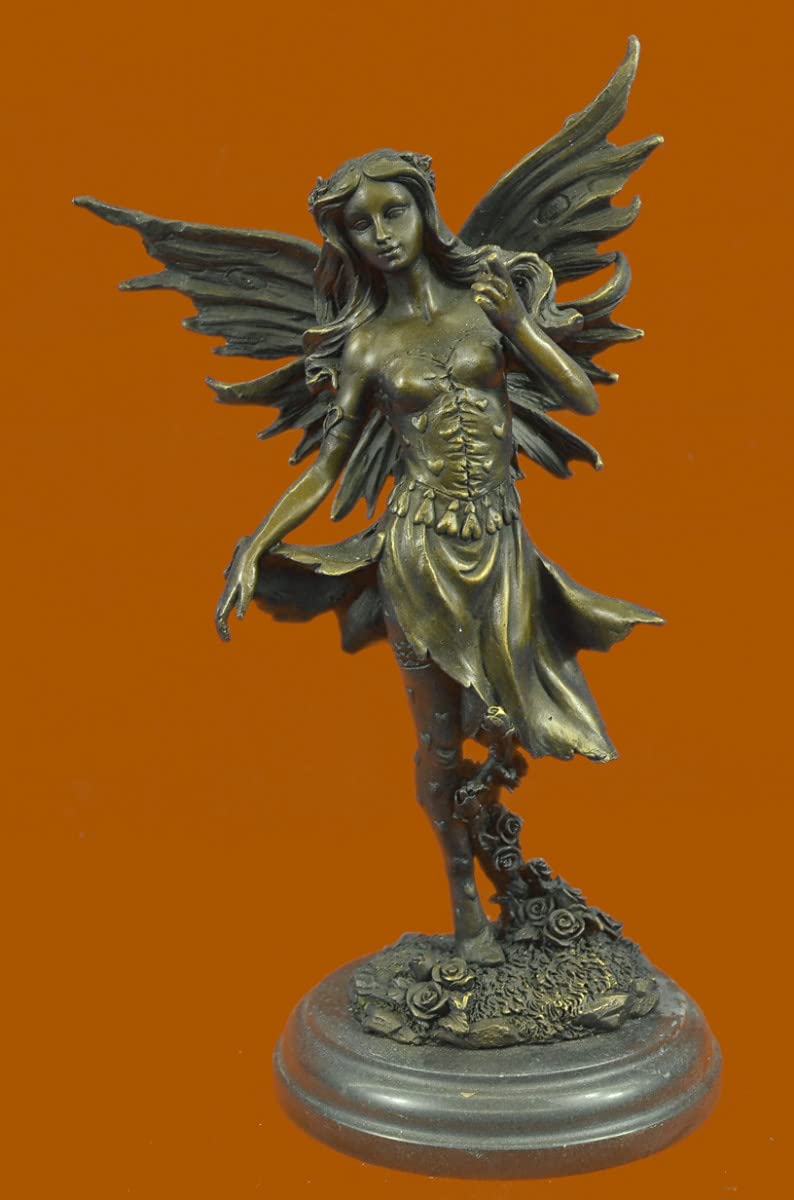 Art Nouveau Bronze Fairy Woman Statue on Marble Base - Elegant Home Decor Sculpture for Living Room, Garden, or Office Display