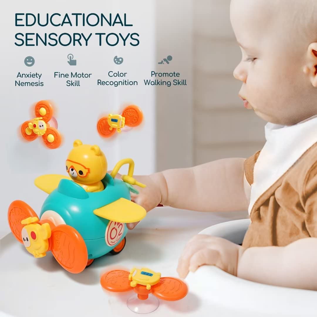 3 in 1 High Chair Toys with Suction Cups - Spinner, Teething Tray & Rattle for Babies 6-18 Months - Interactive Learning & Sensory Development Toy for Toddlers - Perfect for High Chair, Bath Time & Playtime - Ideal Baby Shower & Birthday Gift for Boys & Girls