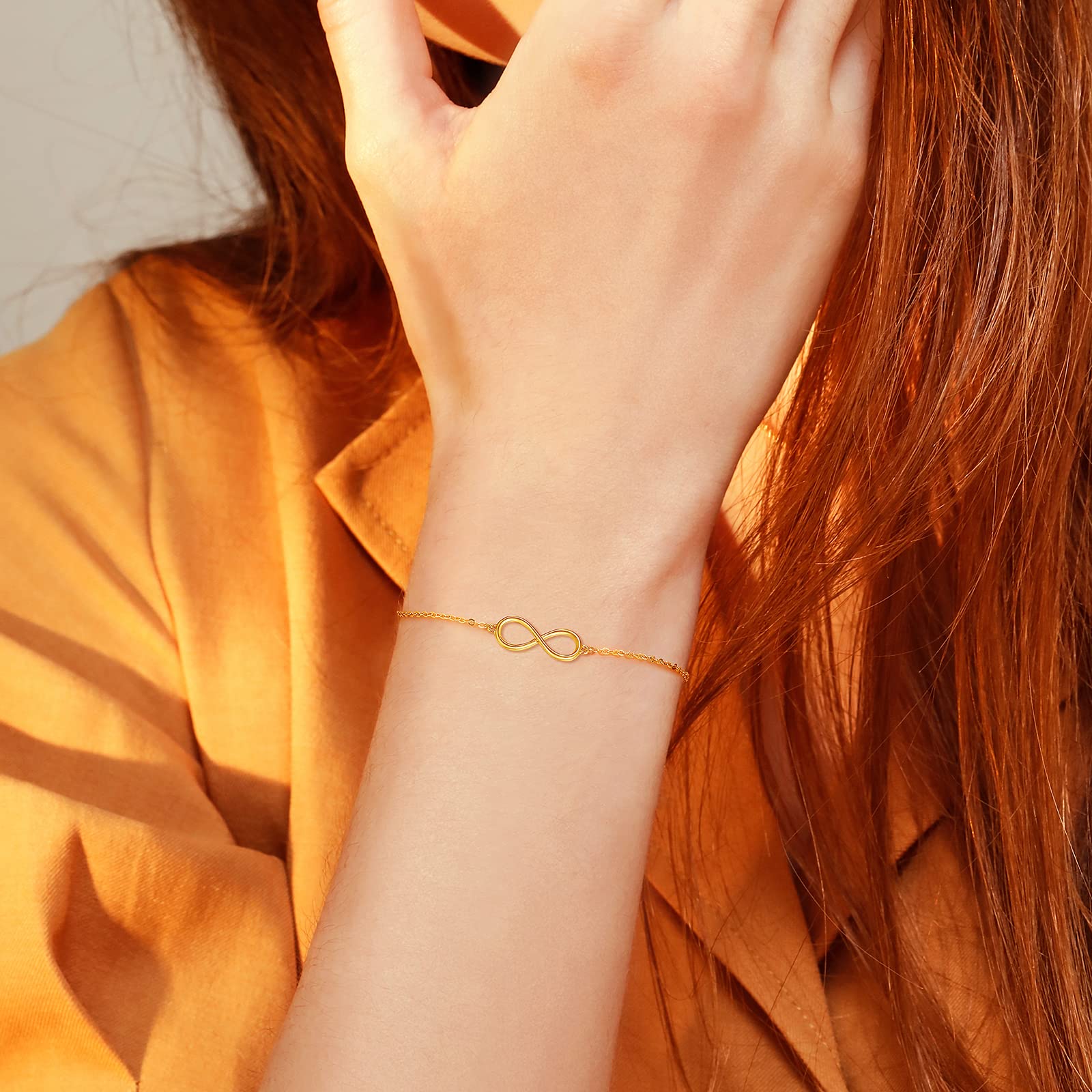 14K Solid Yellow & Rose Gold Infinity Charm Bracelet - Dainty Minimalist Jewelry for Women, Mom, Girls | Anniversary, Christmas Gift | 6.7+1.2 Inches | Perfect for Everyday Wear, Date Nights & Special Occasions