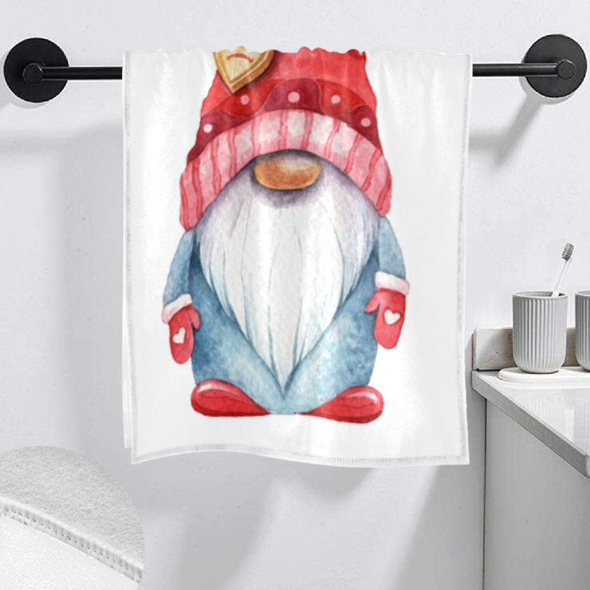 Exnundod Winter Gnome Hand Towel - Absorbent Cartoon Fingertip Towel, Soft Washcloth for Bathroom & Kitchen - Farmhouse Decor for Holiday, Christmas & Home Decoration - Perfect for Gifts & Cozy Winter Vibes