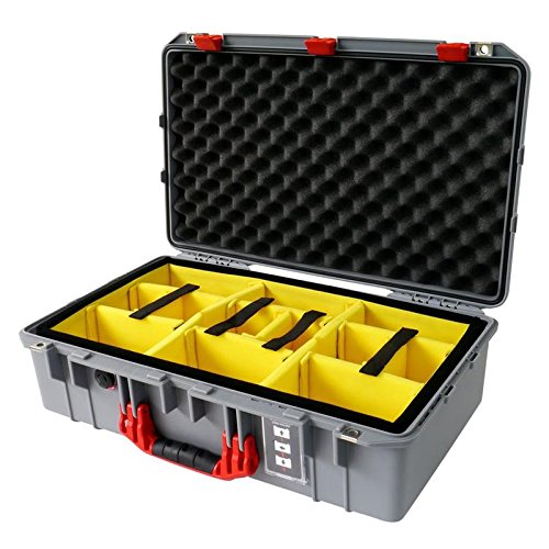 Pelican 1555 Silver & Red Air Case with Yellow Padded Dividers - Waterproof Protective Hard Case for Camera, Electronics & Tools - Perfect for Travel, Storage & Outdoor Adventures