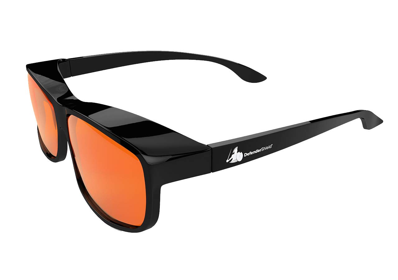 DefenderShield Premium Fit-Over Blue Light Blocking Glasses - 99% Blue Light Protection for Gaming, Computer & Phone Screens - Reduce Eye Strain & Improve Sleep - Perfect for Office Work, Nighttime Use & Digital Device Protection
