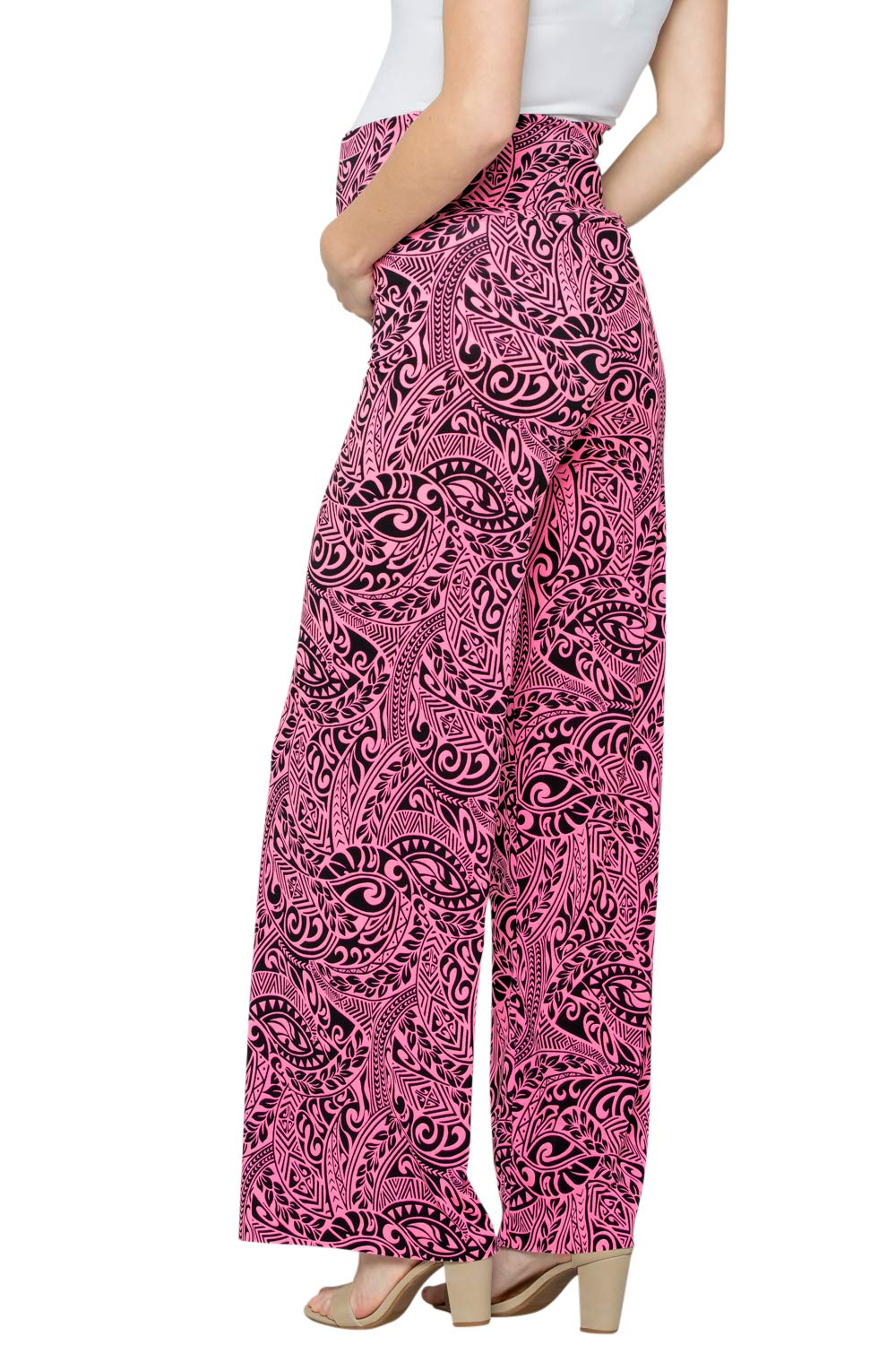 Stylish Maternity Palazzo Pants for Women - Bohemian Floral Print with Tummy Control - Comfortable Pregnancy Pants for Casual Wear, Work & Relaxation