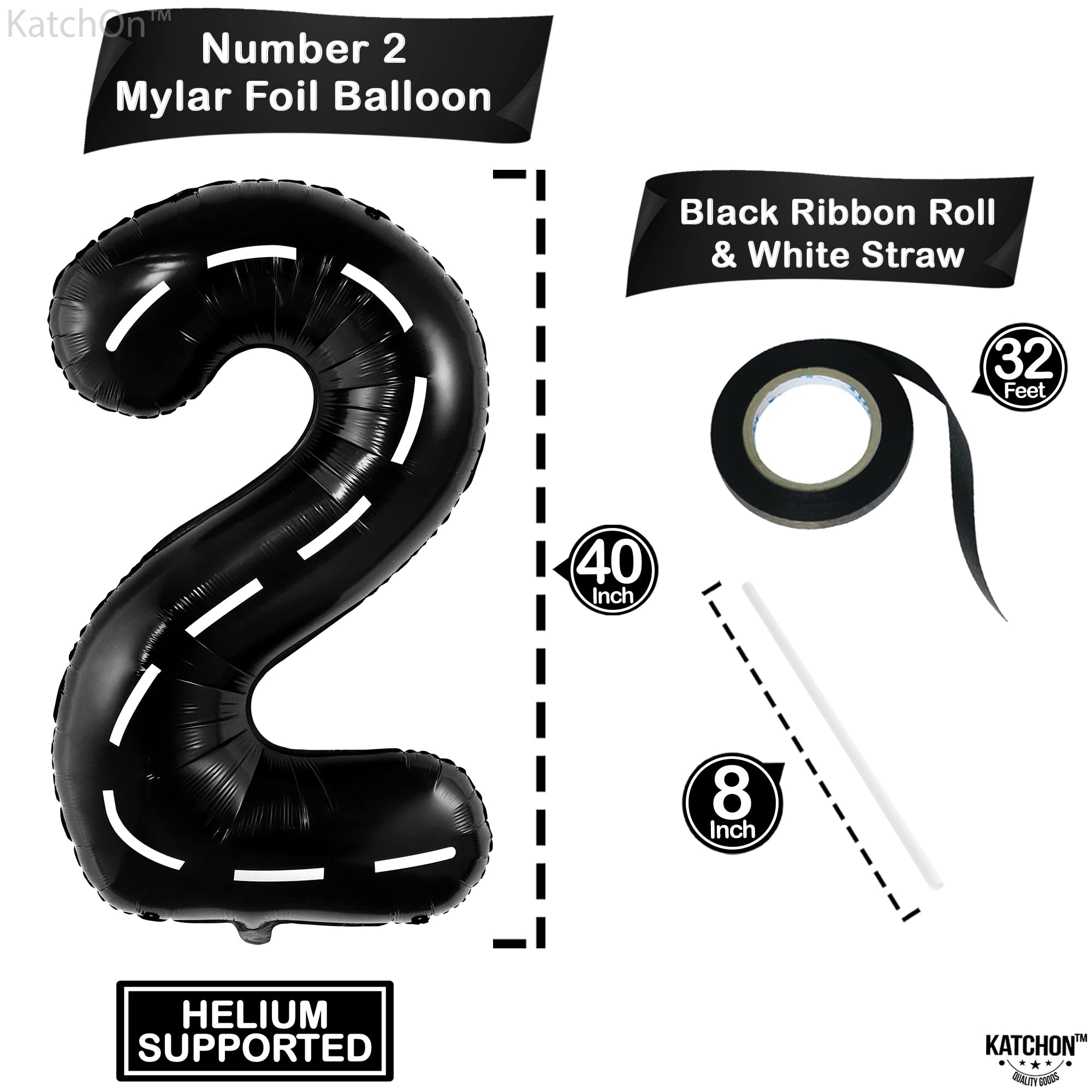 KatchOn Giant 40 Inch Two Fast Balloons - Number 2 Balloon for Two Fast Birthday Party Decorations | Perfect for Two Fast Themed Parties, Baby Showers & Curious Boy Birthday Celebrations