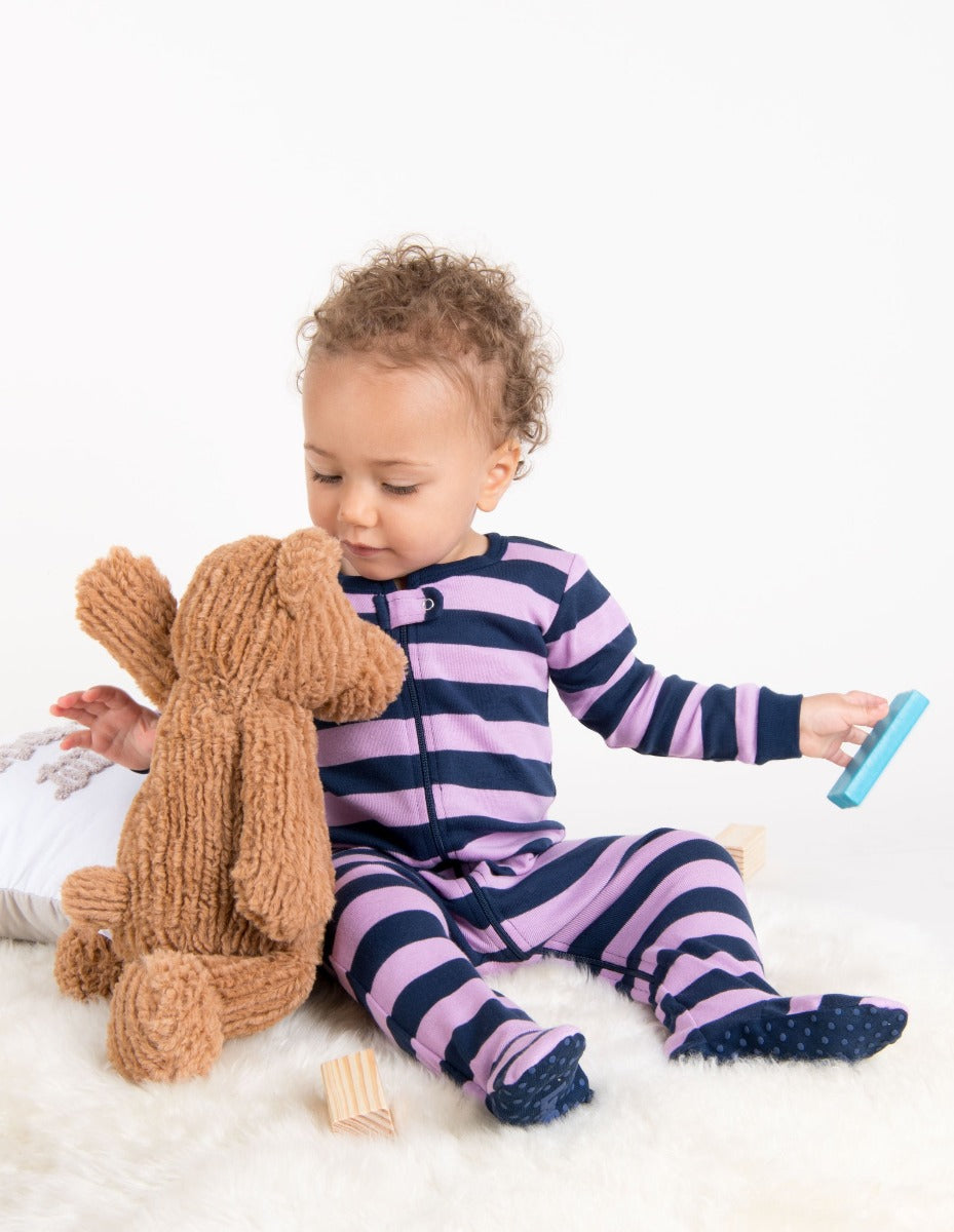 Cozy Purple Striped Footed Pajamas for Women & Girls - Soft Winter Sleepwear with Non-Slip Soles | Perfect for Cold Nights, Lounging & Holiday Gifts