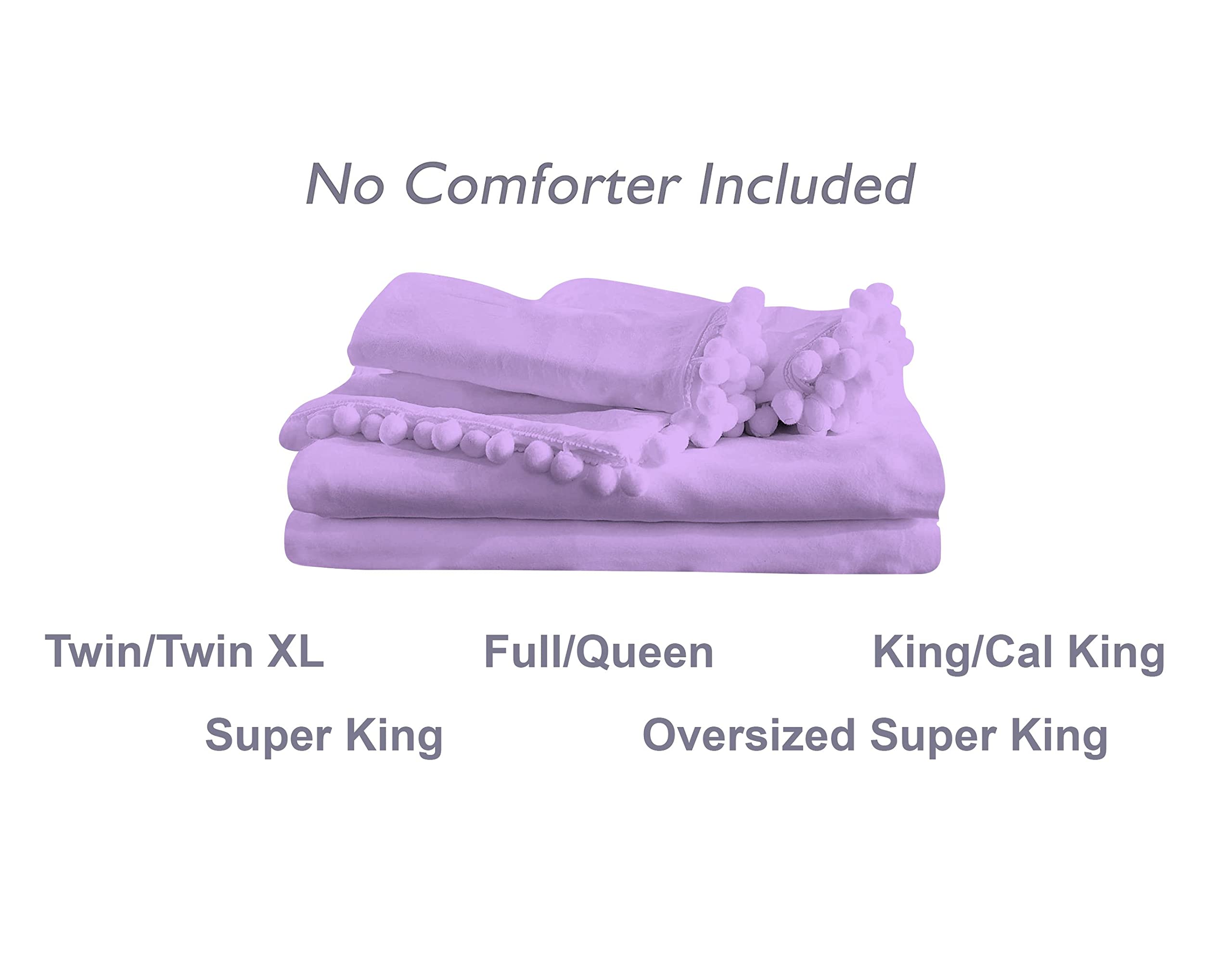 Modern Pom Fringe Duvet Cover Set - 3 Piece Bedding Set with Zipper Closure for Full/Queen Size Beds (Lilac) | Soft Down Comforter Cover for Cozy Bedrooms & Guest Rooms