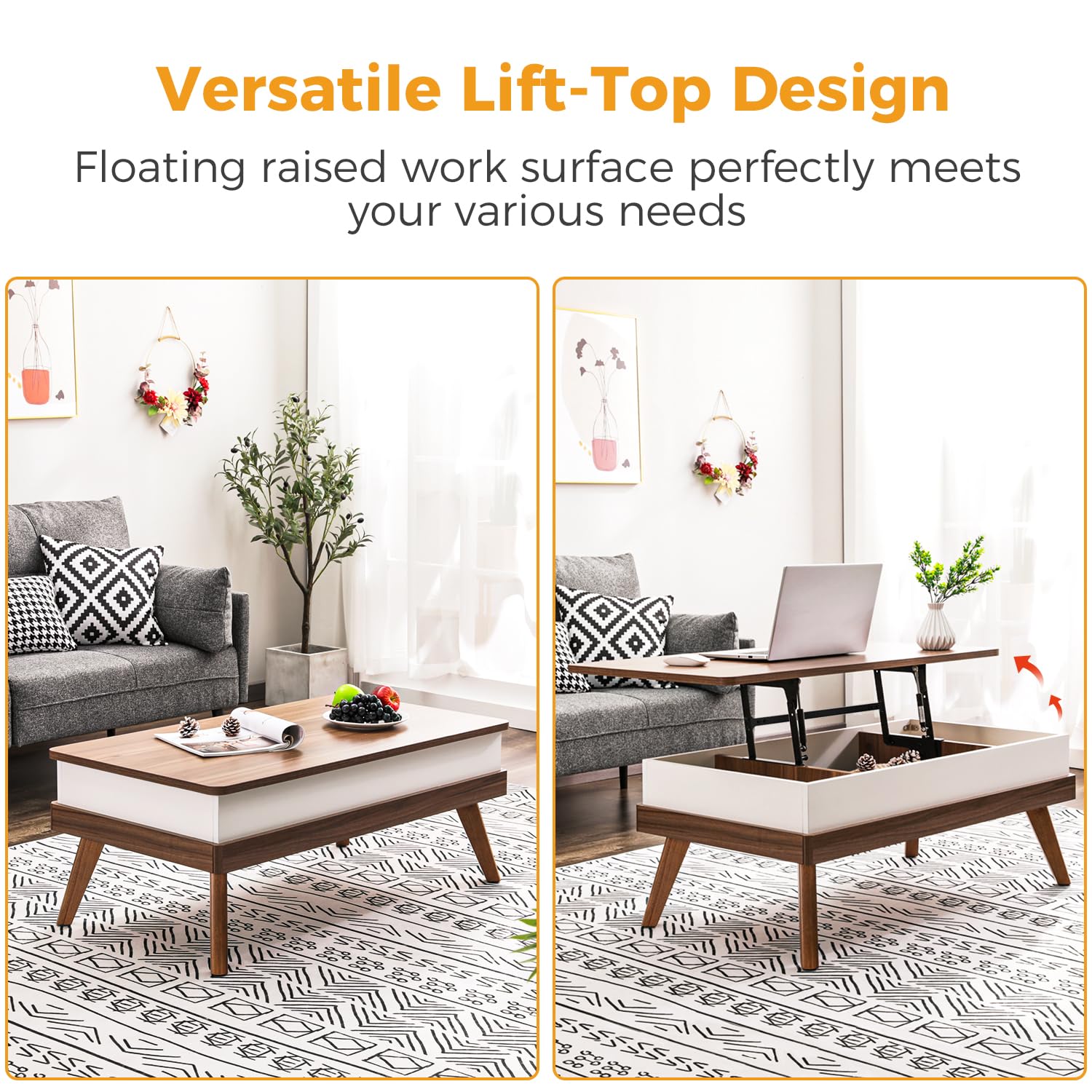 Lift Top Coffee Table with Hidden Storage - Easy to Assemble Modern Walnut Center Table for Living Room, Reception & Home Office - Perfect for Small Spaces, Entertaining & Organization