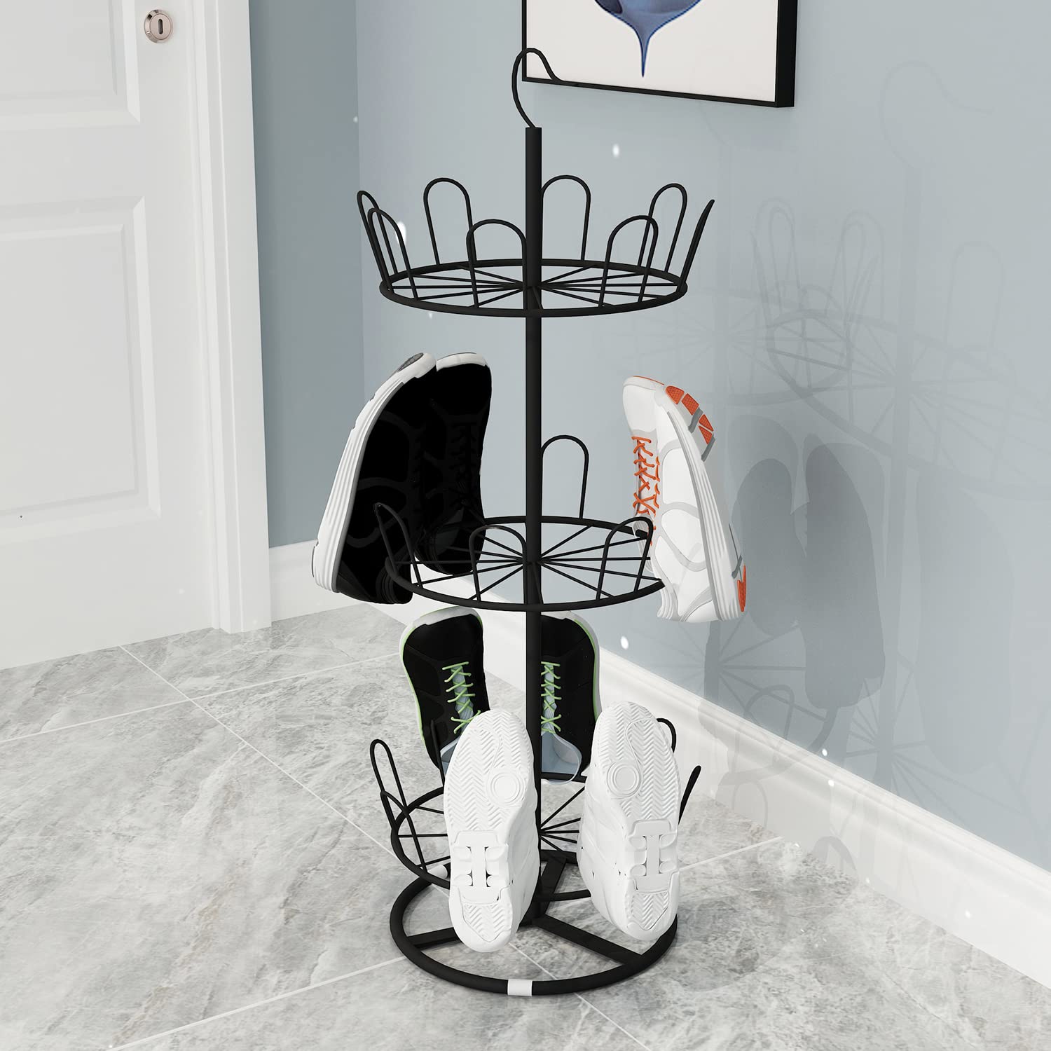 3-Tier Rotating Shoe Rack Organizer - Black Round Iron Shoe Tree Stand with 360° Spinning Design | Perfect for Closet, Bedroom & Entryway Shoe Storage Organization