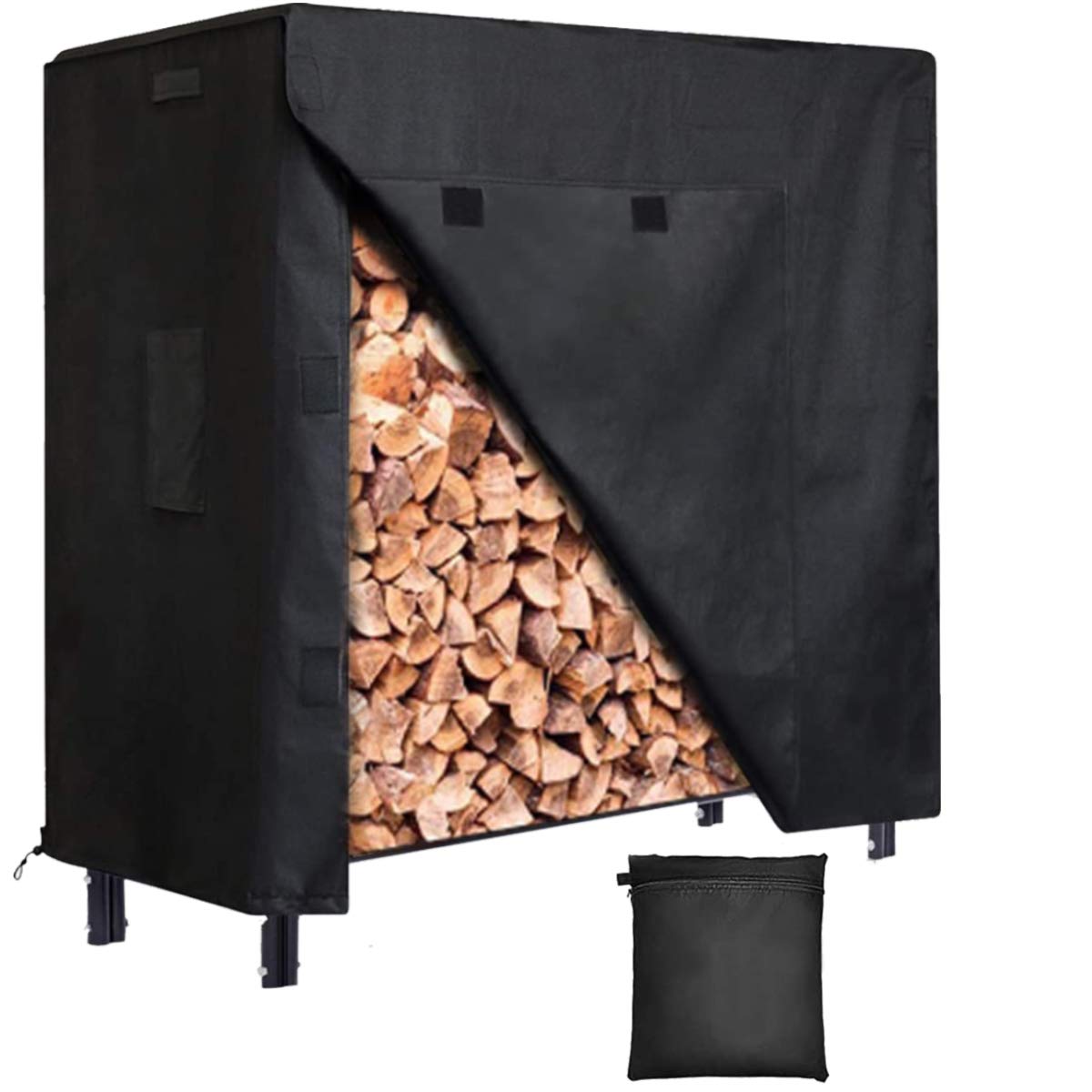 4 Ft. Heavy Duty Steel Firewood Rack with Waterproof Cover - Indoor/Outdoor Firewood Storage for Fireplace, Patio, and Camping Use