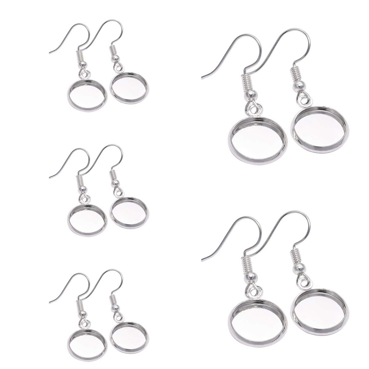 Queenbox 10 Pcs Stainless Steel Earring Wire Hooks for 12mm Cabochon Settings - DIY Jewelry Making Supplies, Bezel Trays (Silver) - Perfect for Handmade Earrings, Craft Projects & Gift Making