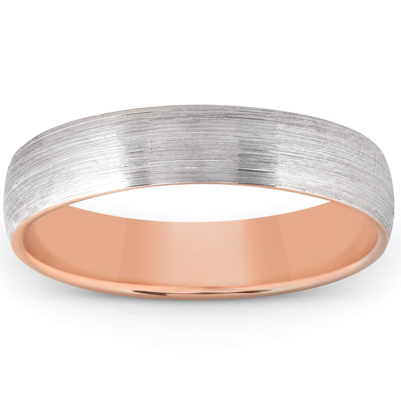 10K Brushed Rose Gold Two-Tone Men's 5MM Dome Wedding Band - Polished Comfort Fit Ring for Engagement, Anniversary & Special Occasions