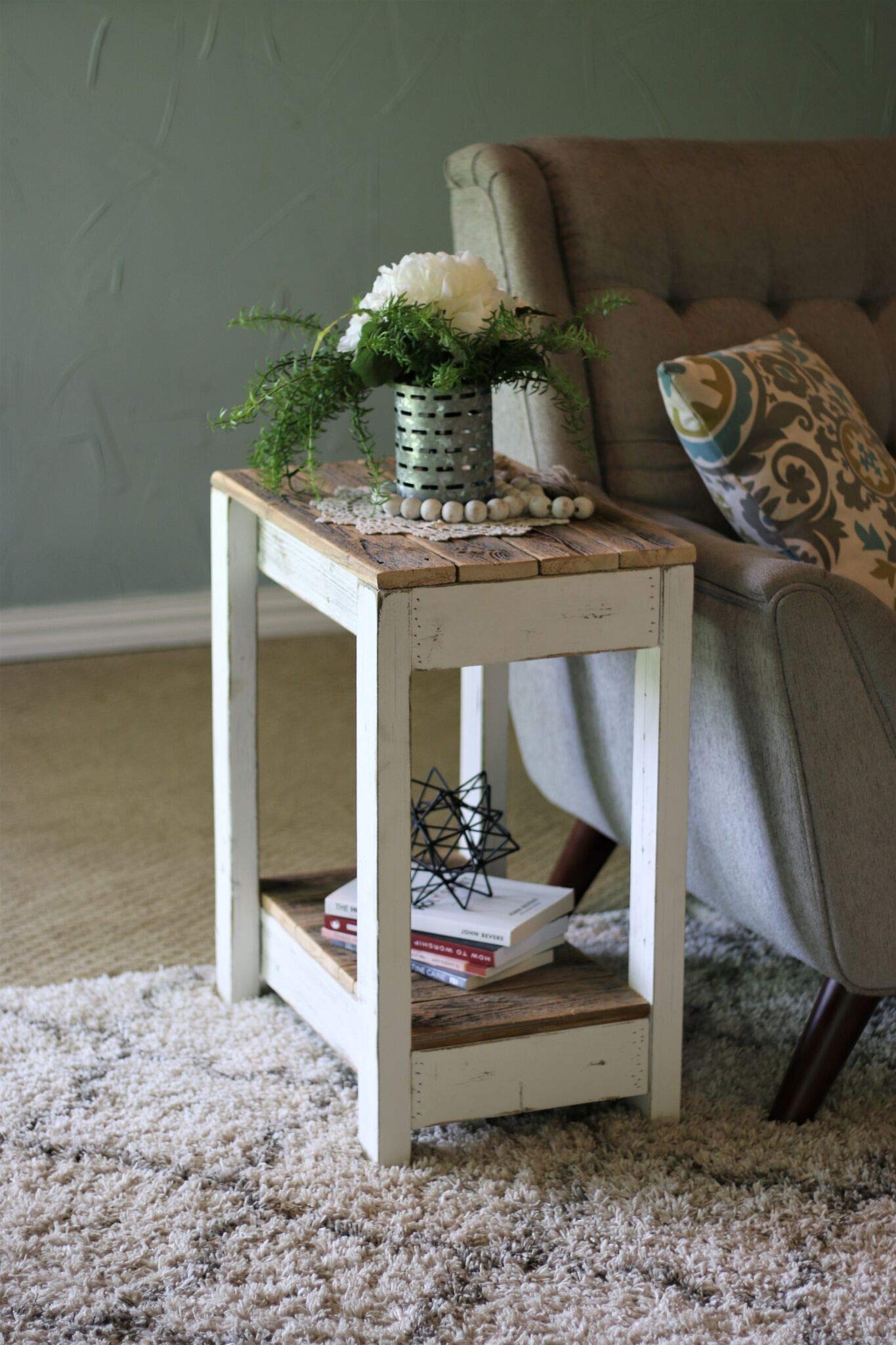 Modern White End Table with Storage Shelf - Stylish Nightstand or Living Room Accent Table for Small Spaces | Perfect for Bedroom, Apartment, Dorm Decor