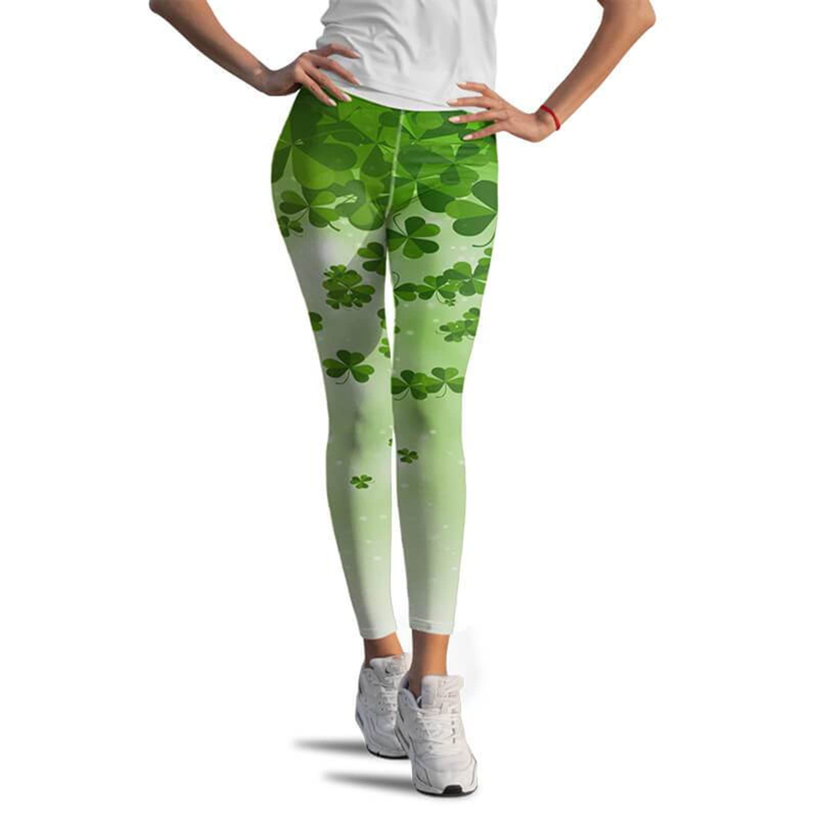 SHENGXINY Women's High Waisted Tummy Control Leggings - St. Patrick's Day Print Yoga Pants for Workout, Running & Athletic Wear (White) | Perfect for Gym, Fitness & Casual Outfits