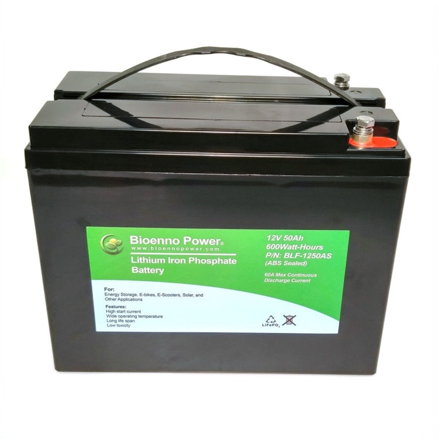 12V 50Ah Lithium Battery - Bioenno Power BLF 1250AS, ABS Case - Deep Cycle Rechargeable LiFePO4 Battery for Solar, RV, Marine & Off-Grid Power - Perfect for Camping, Emergency Backup & Outdoor Adventures