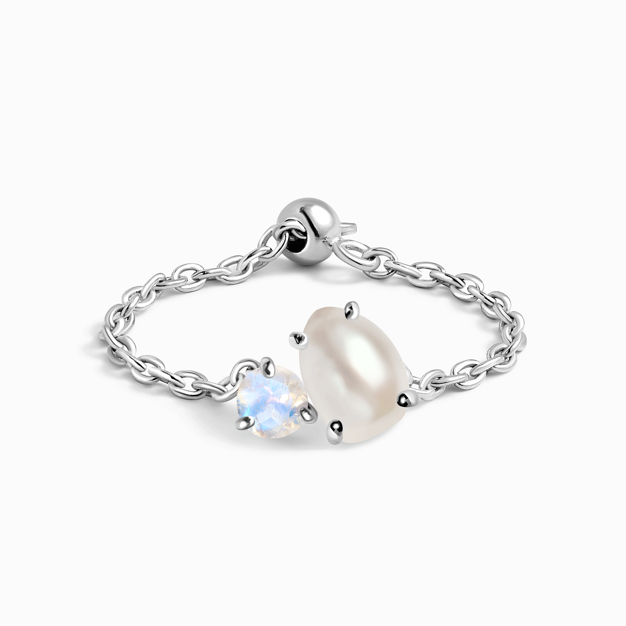 Pearl Moonstone Adjustable Chain Ring - Elegant Handmade Jewelry for Women | Perfect for Weddings, Parties & Everyday Wear | Nura Collection
