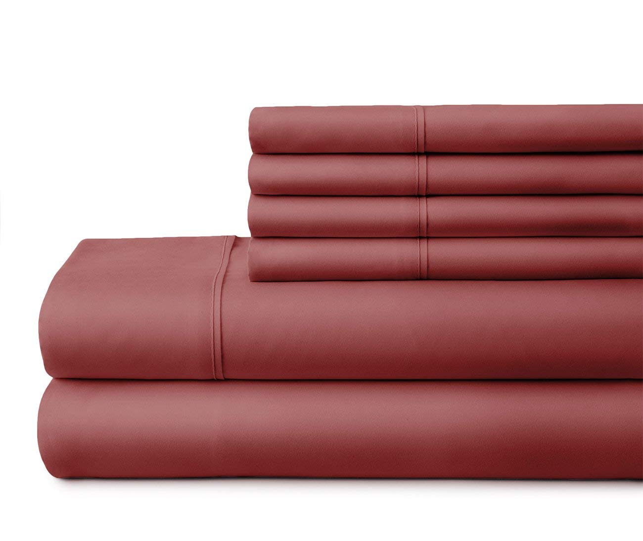 800 Thread Count 100% Cotton Luxury Bedding Set - 6 Piece Full Size Deep Pocket Sheet Set with Pillowcases, Burgundy, Long Staple Cotton for Soft & Cozy Sleep, Fits Mattress Up to 21