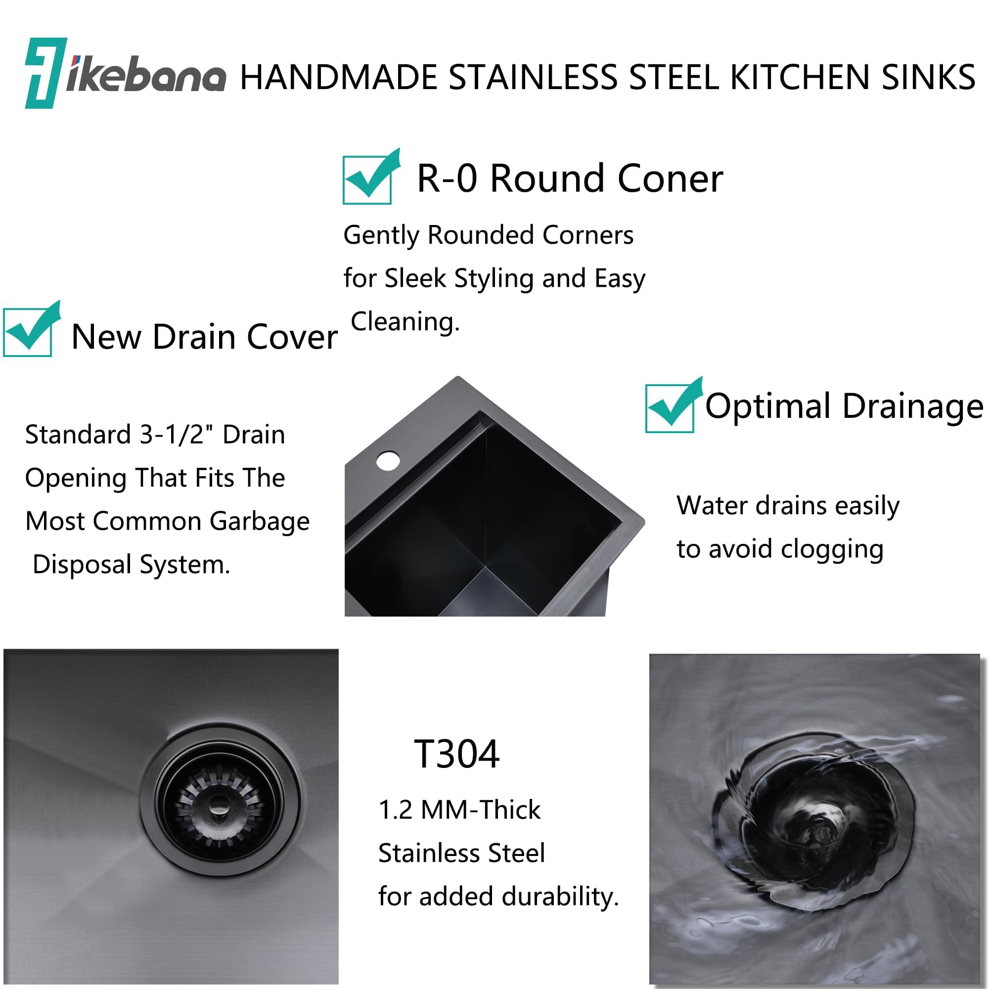 15 Inch Black Top Mount Bar Sink - 16 Gauge Stainless Steel Small Kitchen Sink (15x15) for Wet Bar, RV & Outdoor Use with Accessories - Perfect for Home Bars, Campers & Outdoor Kitchens